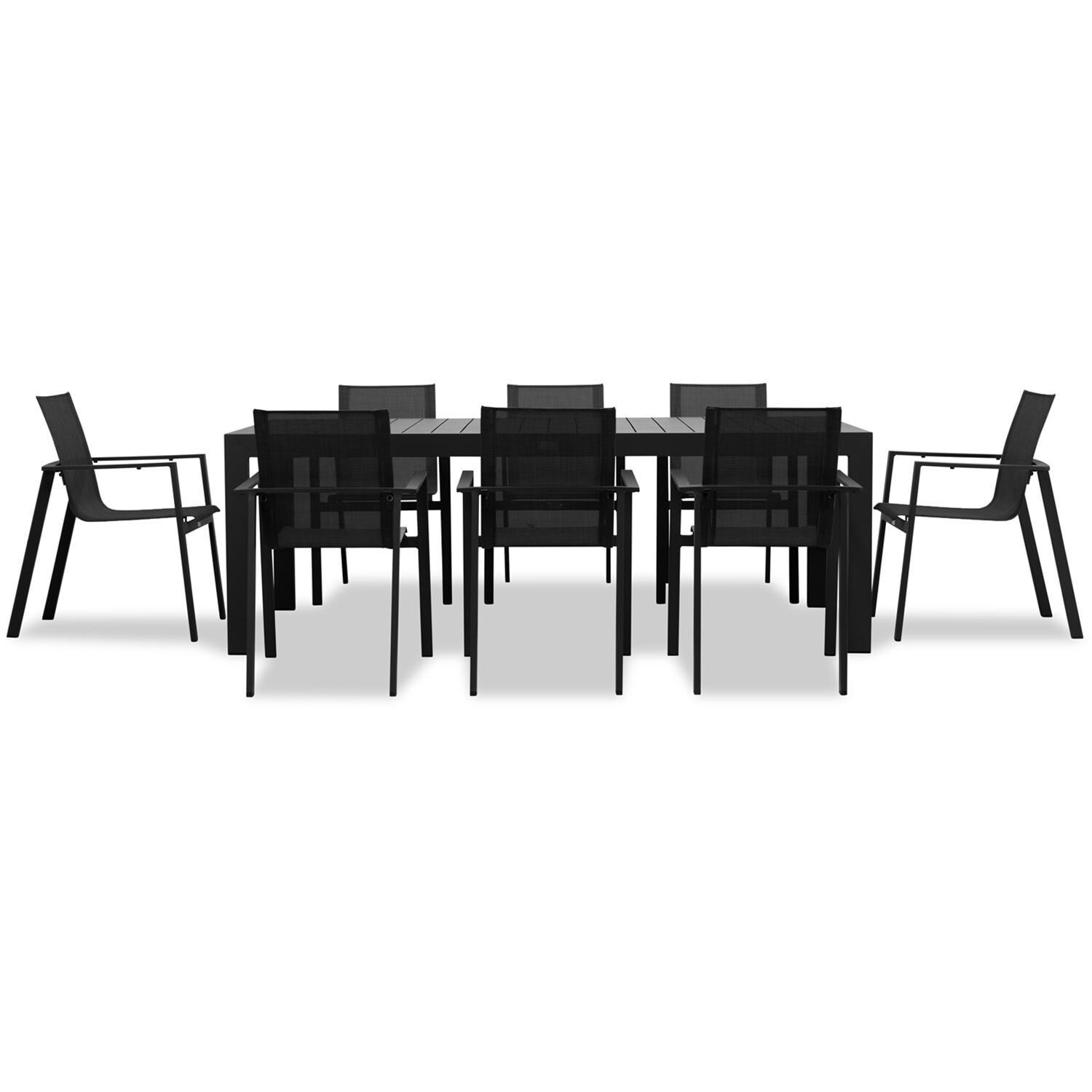 Spring Bay 8 Seat Rectangular Dining Set in Black - Front View - White Background thumbnail