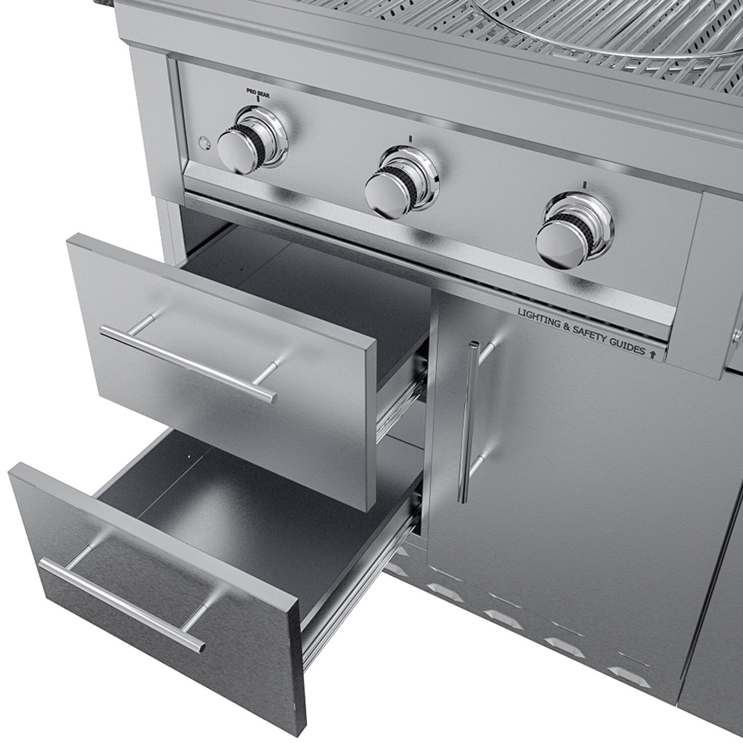 Sunstone Grills SCPBRAZOS9-LP Brazos 9 Ft Outdoor Kitchen Island w/ Propane Grill & Side Burner, Sink, Door & Drawer - Double Drawer - Detail thumbnail