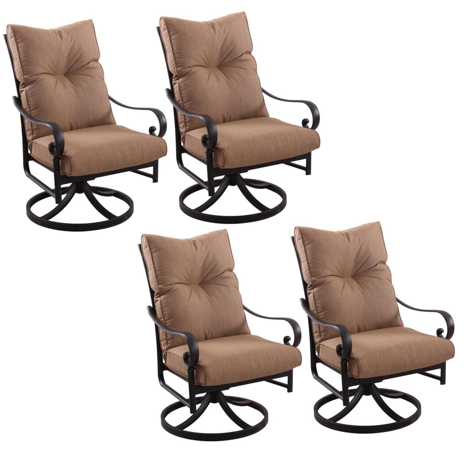 Santa Anita 4 Pc Cast Aluminum Swivel Rocker Dining Chair Set in Antique Bronze/Heather Beige Sunbrella by Darlee