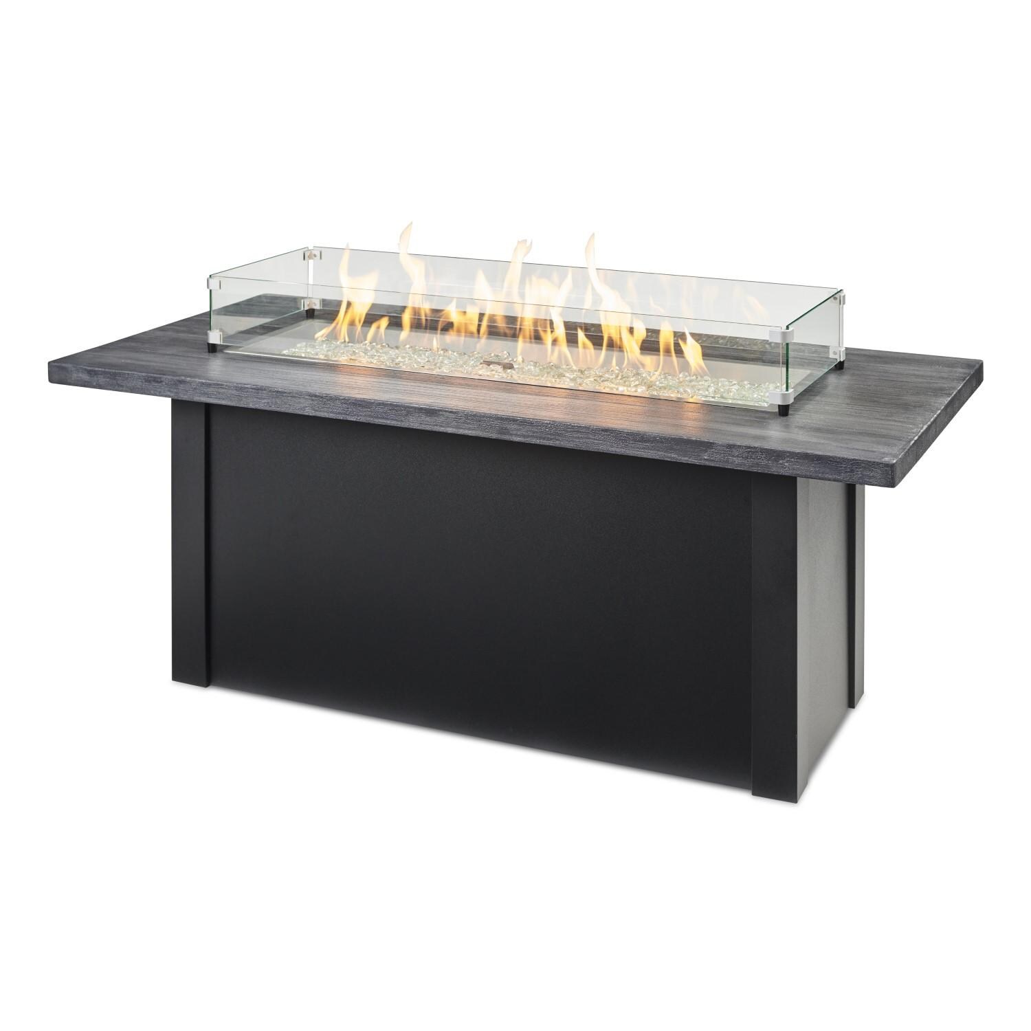 Havenwood 62 Inch Propane Fire Pit Table W/ Carbon Grey Top & Black Base - Flames W/ Glass - White Background thumbnail