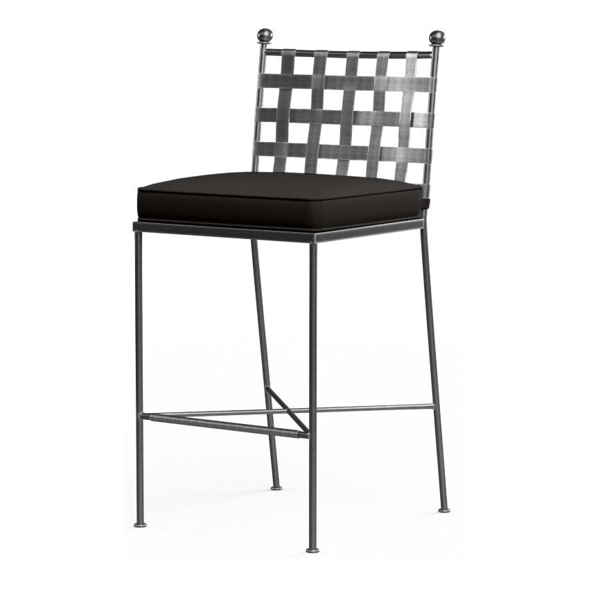 Provence Wrought Iron Bar Stool w/ Self Welt in Pewter/Spectrum Carbon by Sunset West - White Background thumbnail