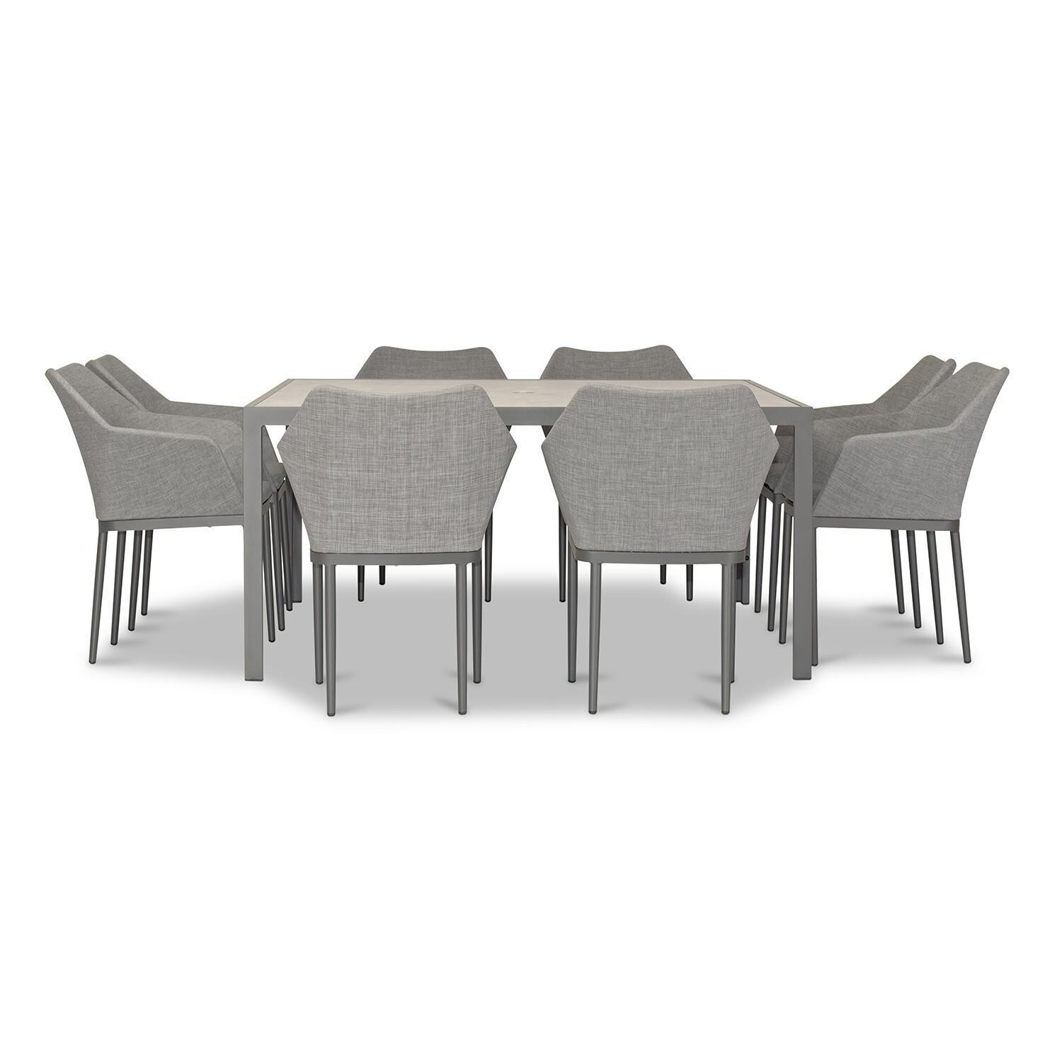 Starlook Bay 9 Pc Aluminum Dining Set w/ Glass Tabletop in Slate by Lakeview Outdoor Designs