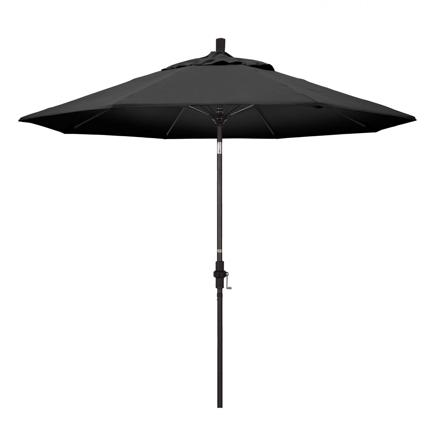 California Umbrella 9 Ft. Octagonal Aluminum Collar Tilt Patio Umbrella W/ Crank Lift & Fiberglass Ribs - Bronze Frame / Olefin Black Canopy