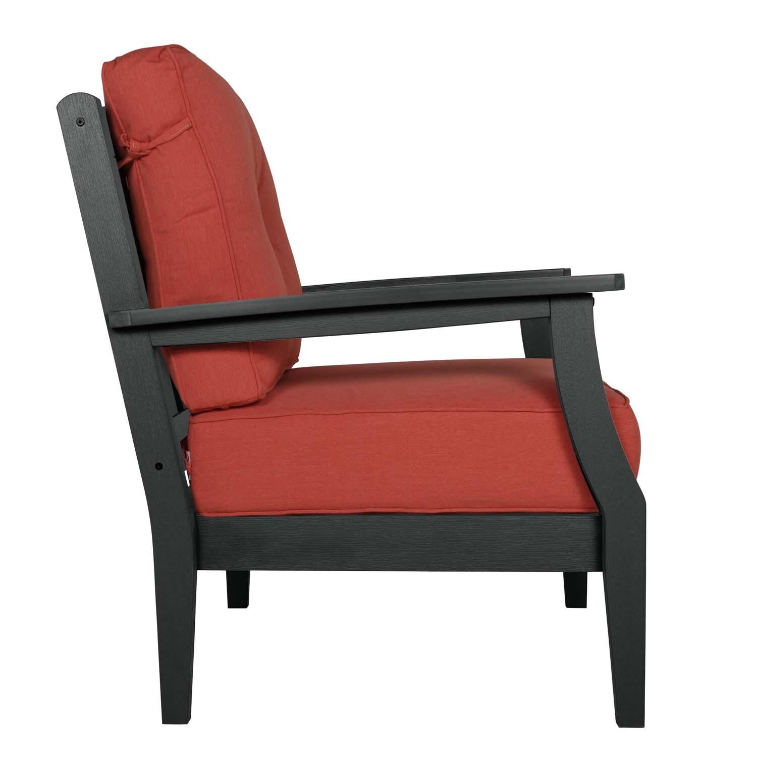 Blushing Bay Recycled Plastic Club Chair in Canvas Persimmon/Black by Lakeview Outdoor Designs - Side View - White Background thumbnail