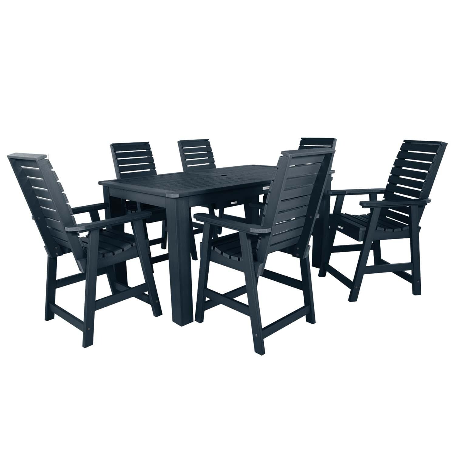 Elm Pointe 7 Pc Rectangular Counter Height Dining Set in Federal Blue By Lakeview Outdoor Designs - White Background thumbnail
