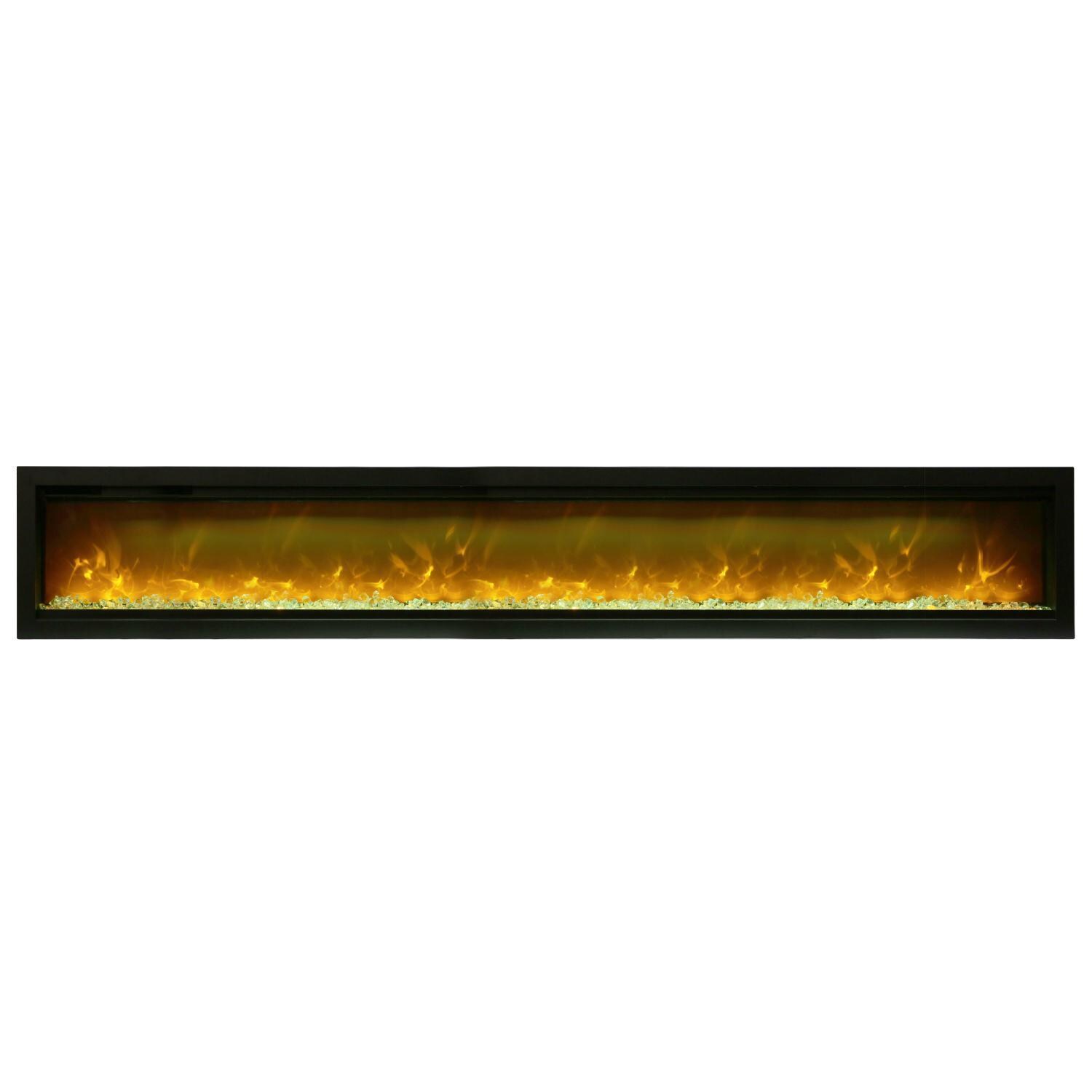 Amantii Symmetry Series Built-In 100-Inch Electric Fireplace with Black Steel Surround - ICE Media Kit & Decorative Logs - Indoor/Outdoor - SYM-100 - Yellow Flame thumbnail