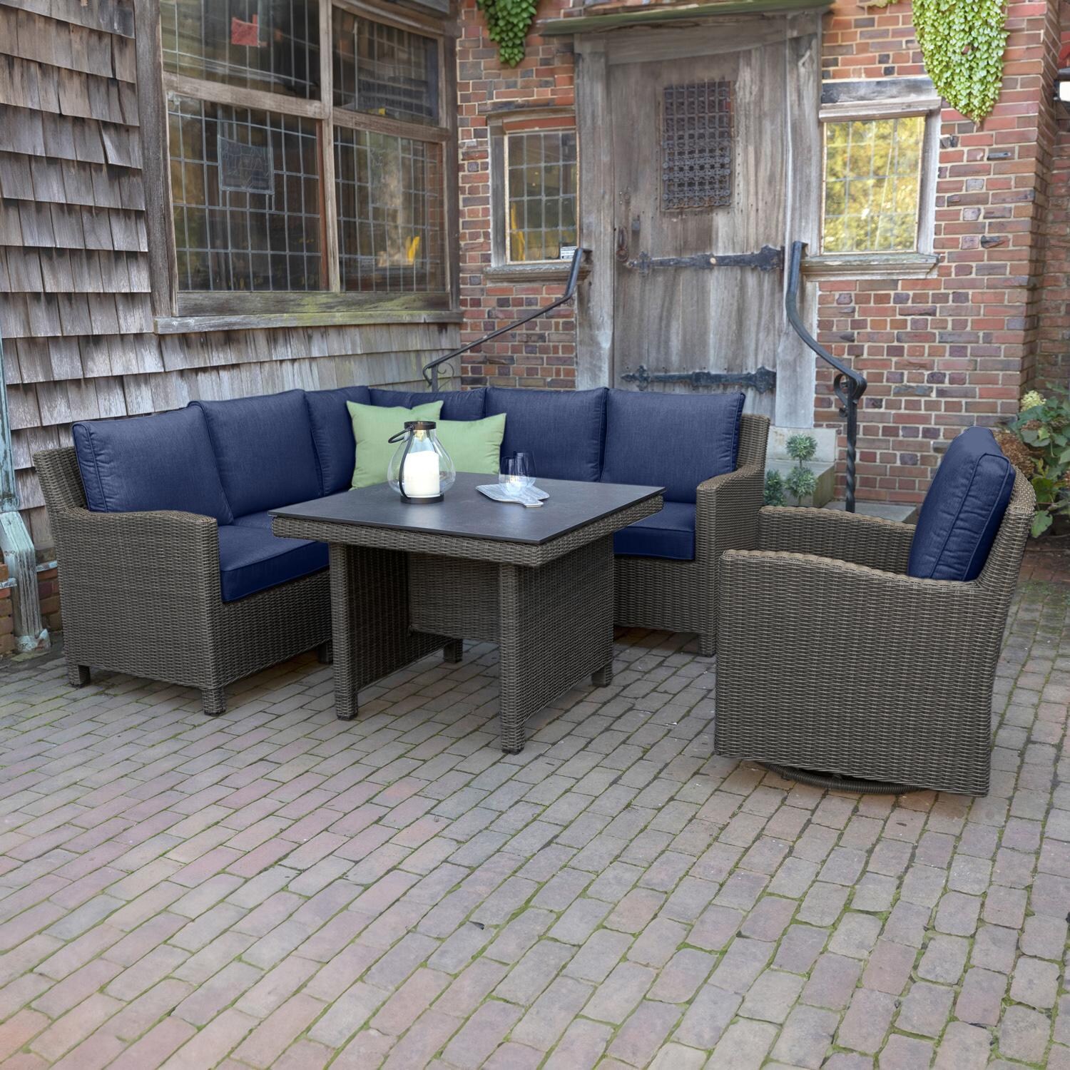 Palma 7 Pc Wicker Sectional Set in Rattan / Spectrum Indigo - Set - Lifestyle thumbnail