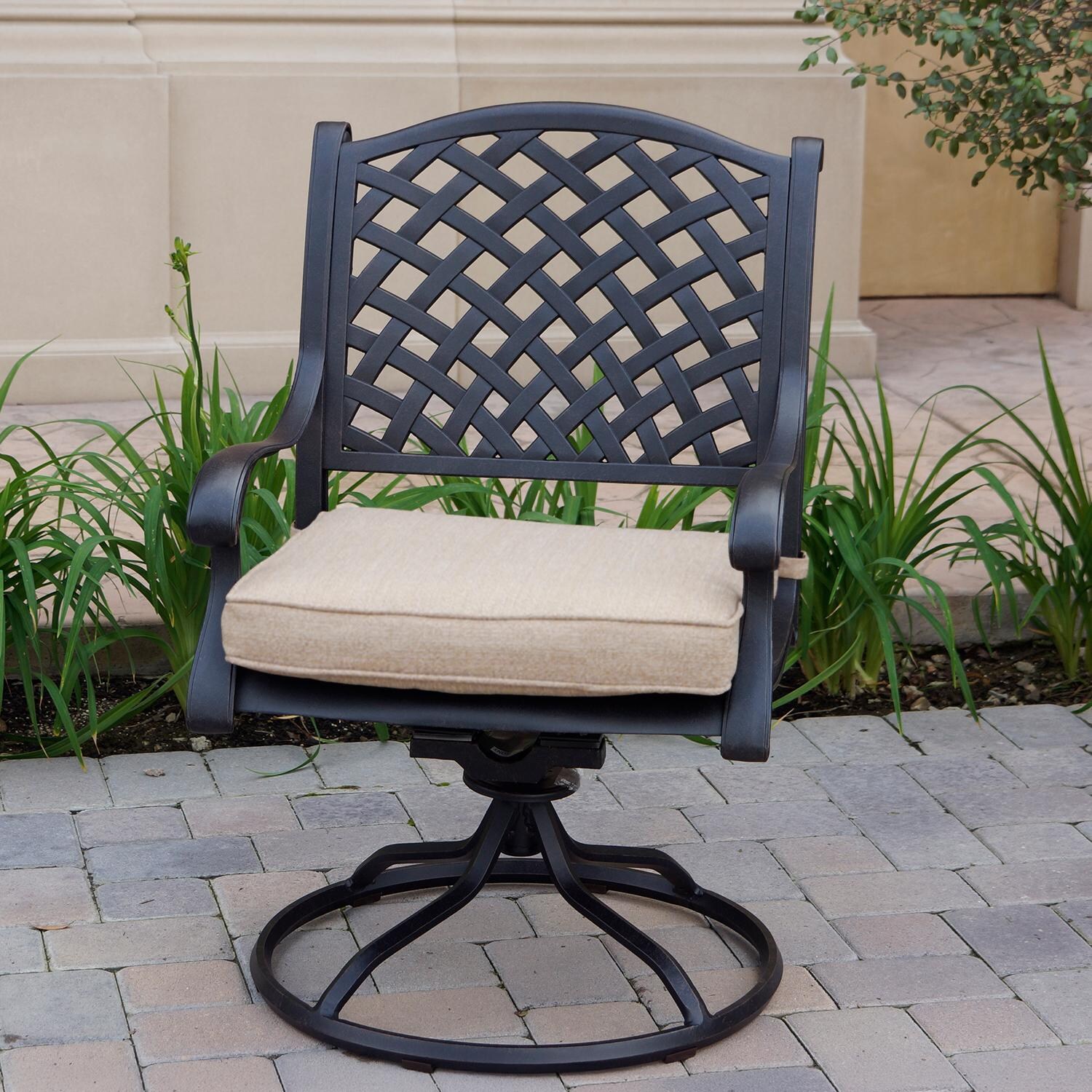 Darlee Nassau 3 Pc Conversation Set w/ Rocker - Swivel Rocker Dining Chair w/ Cushion - Angled View - Lifestyle thumbnail