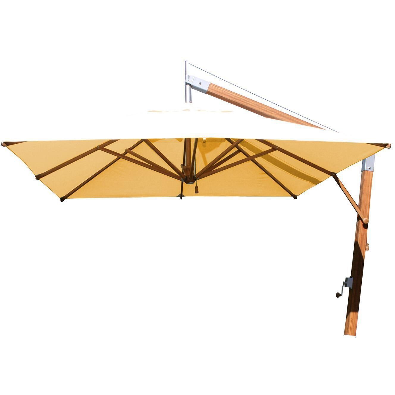 Bambrella 11 Ft. Square Bamboo Levante Side Wind Umbrella Set w/ 484lb Base System in Ecru - Display - White Background thumbnail