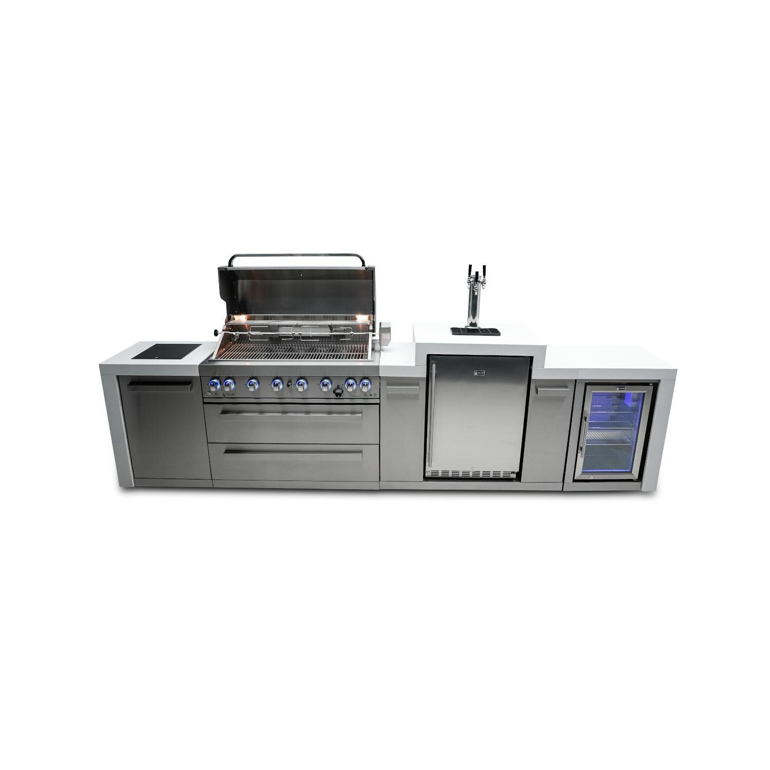 Mont Alpi MAi805-DKEGFC 805 Deluxe Propane Island W/ Beverage Center & Fridge Cabinet - Hood Open - White Background thumbnail