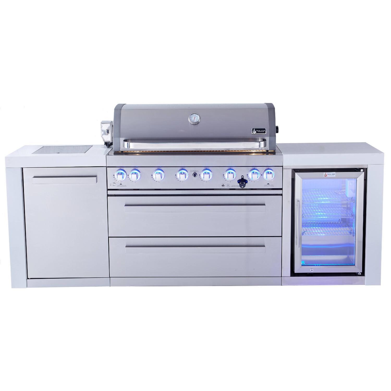 Mont Alpi 805 Deluxe Natural Gas Island Grill W/ Refrigerator Cabinet, Infrared Side Burner, & Rotisserie Kit - Stainless Steel - MAi805-DFC image