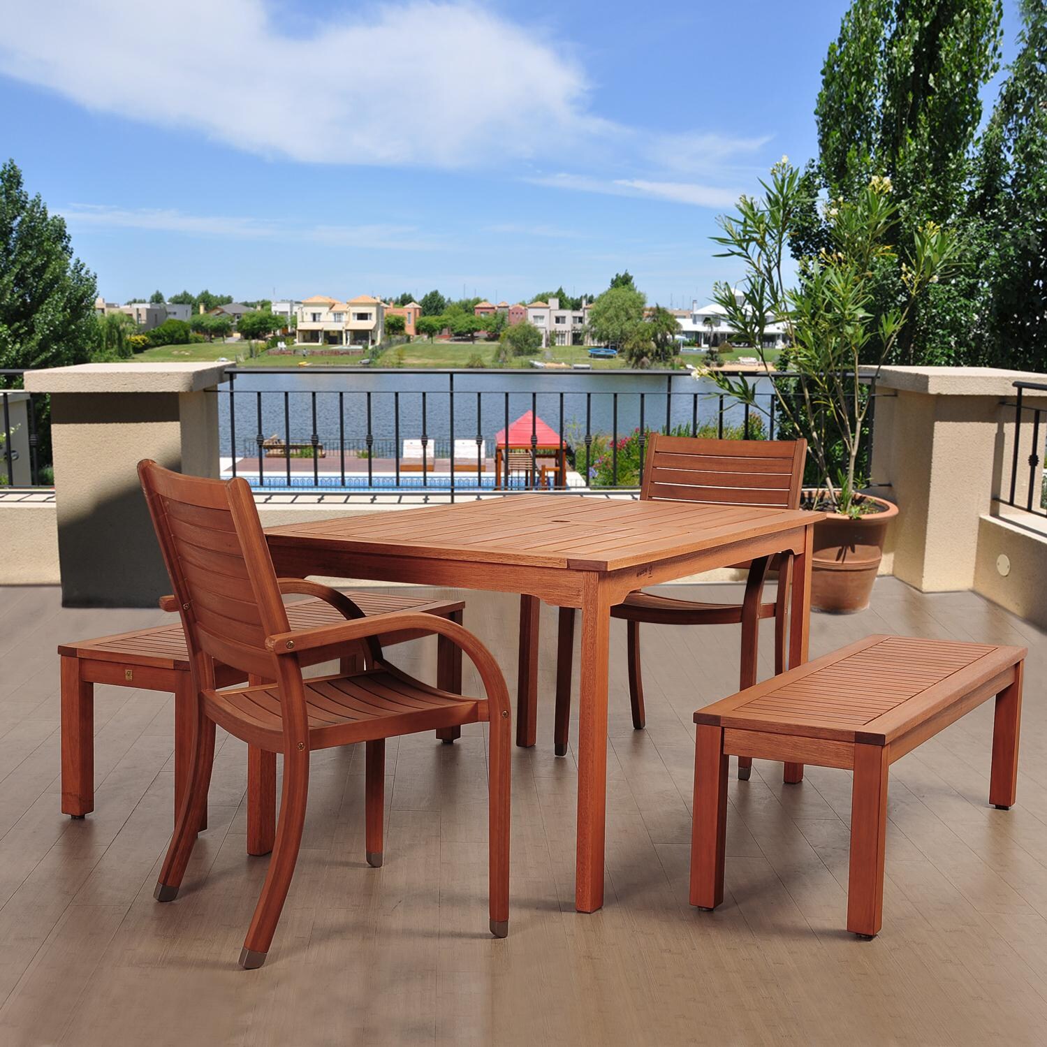 Amazonia SC 2RICHFIELD_2CATA_BT361 Richfield 6-Person Eucalyptus Patio Rectangular Dining Set On Outside Deck thumbnail