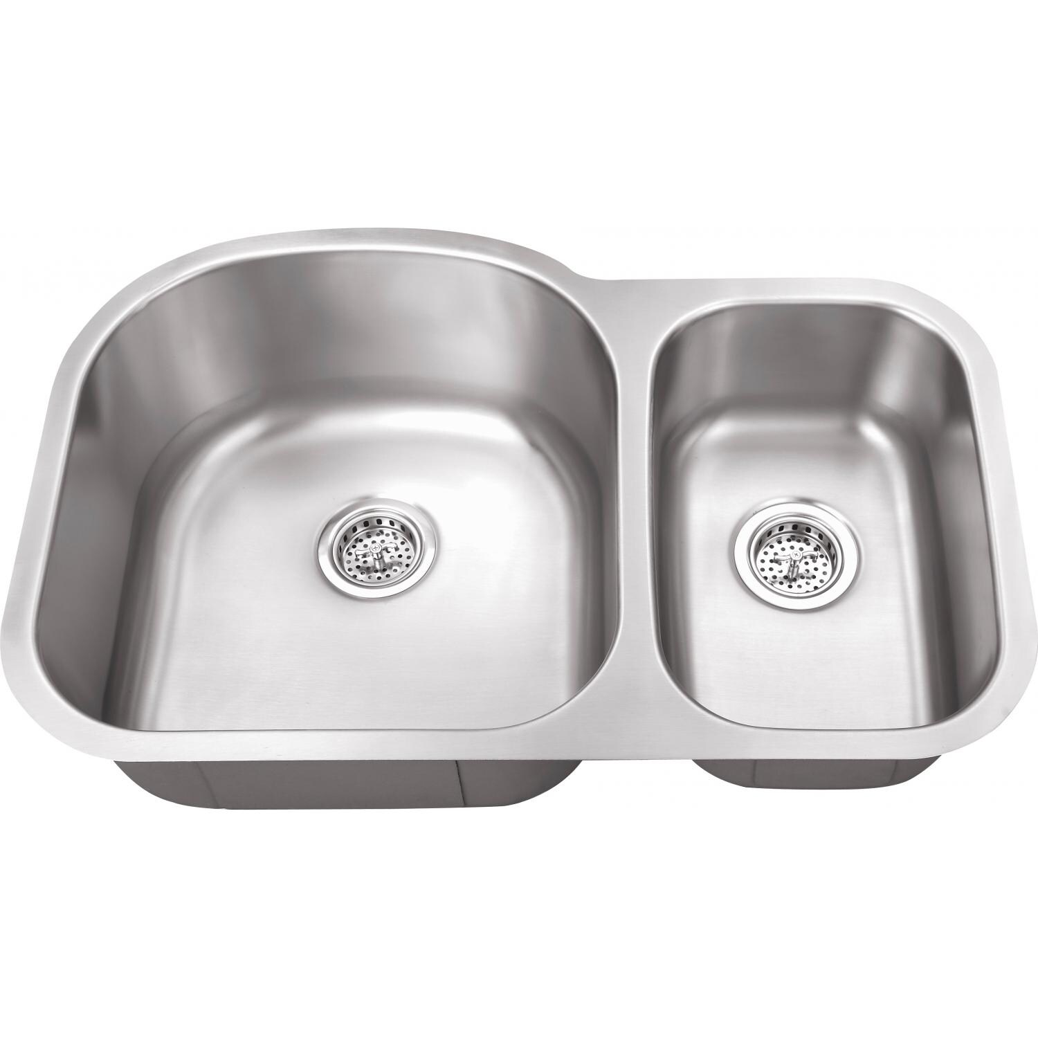 Platinum 31 X 20 16-Gauge 70/30 Offset Double Bowl Stainless Steel Undermount Sink (Shown With Strainers - Not Included) thumbnail