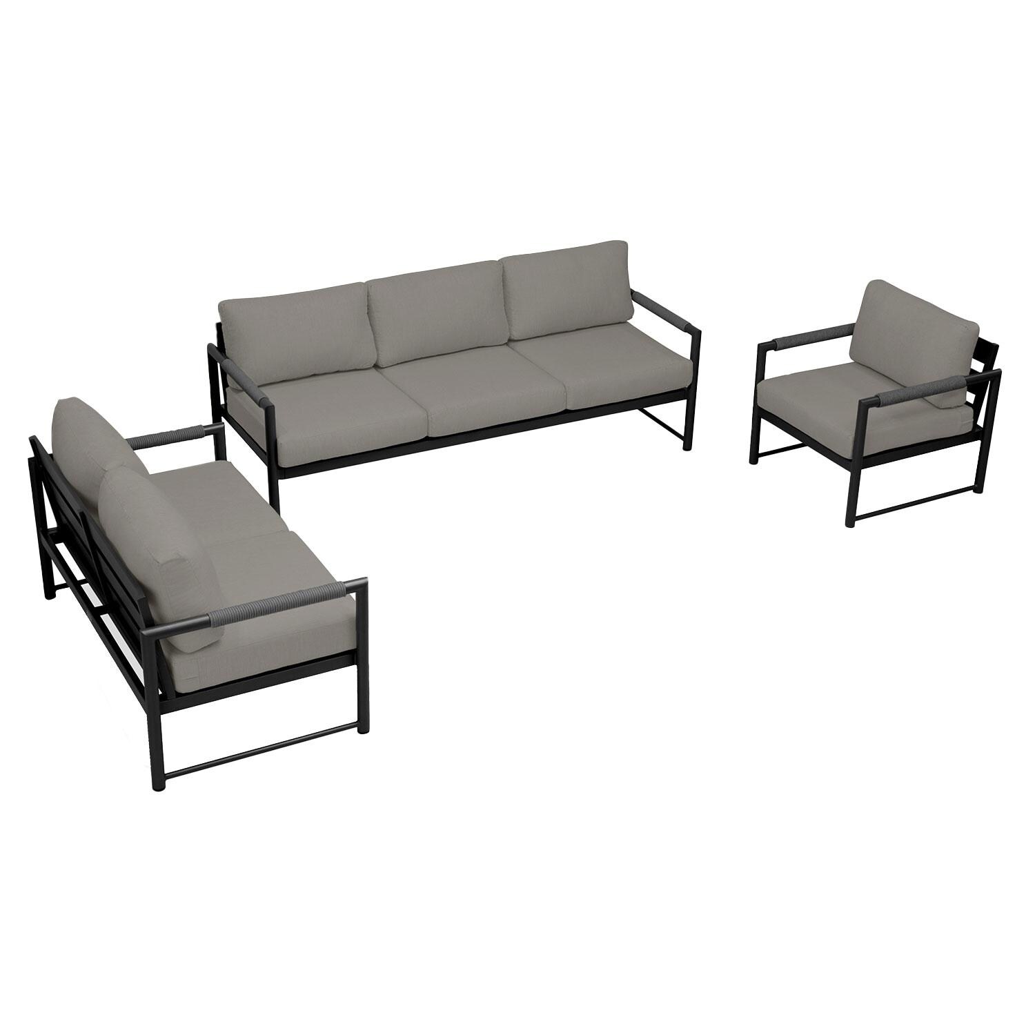 Lakeview AVEBAY-BK-CO-SET143-CC Avenue Bay Black/Carbon 3 Pc Sofa Loveseat Set - Canvas Charcoal - Overhead View - White Background thumbnail