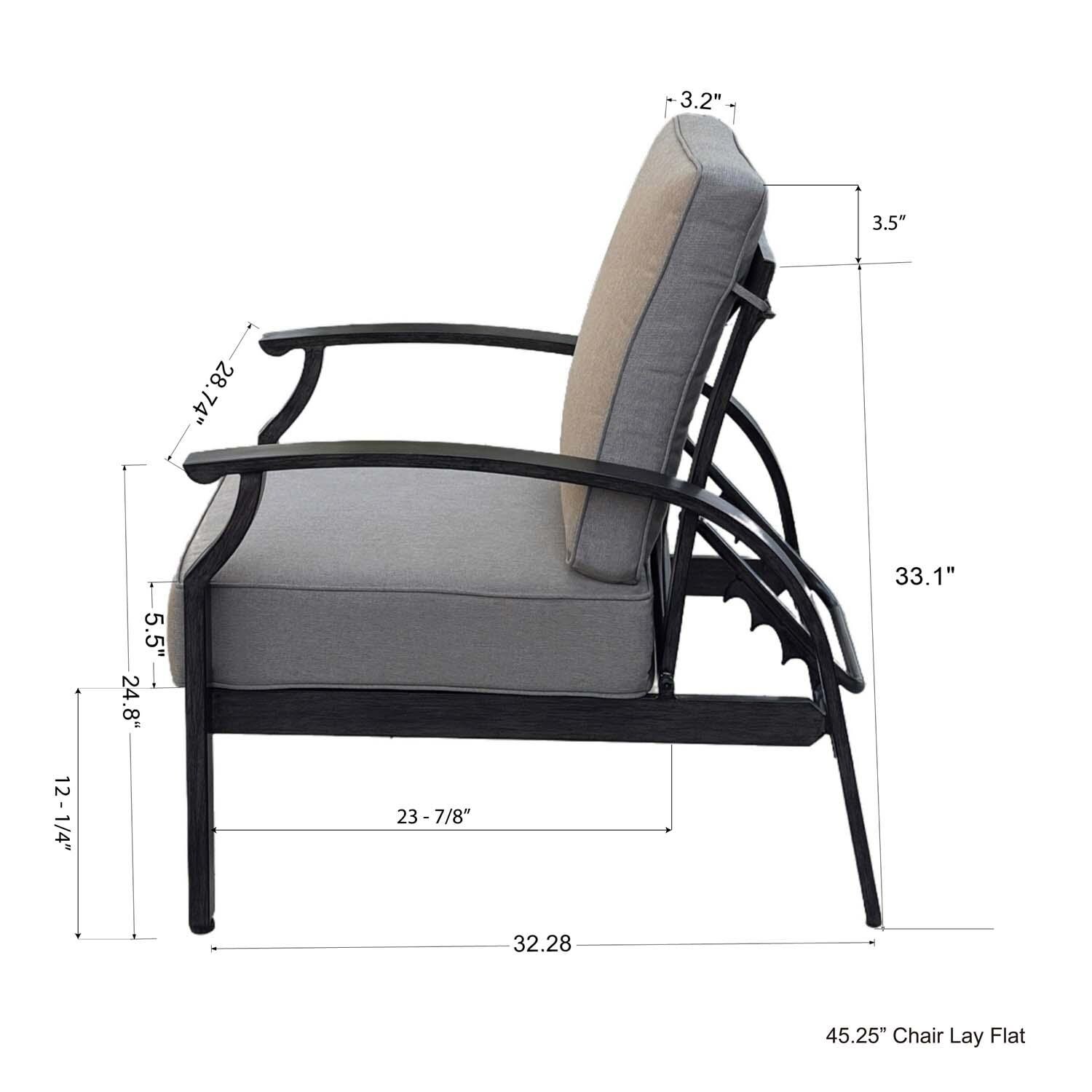 Atlantis Aluminum 2 Pc Club Chair Set w/ Adjustable Backrest in Walnut/Beige by Darlee - Dimensional thumbnail