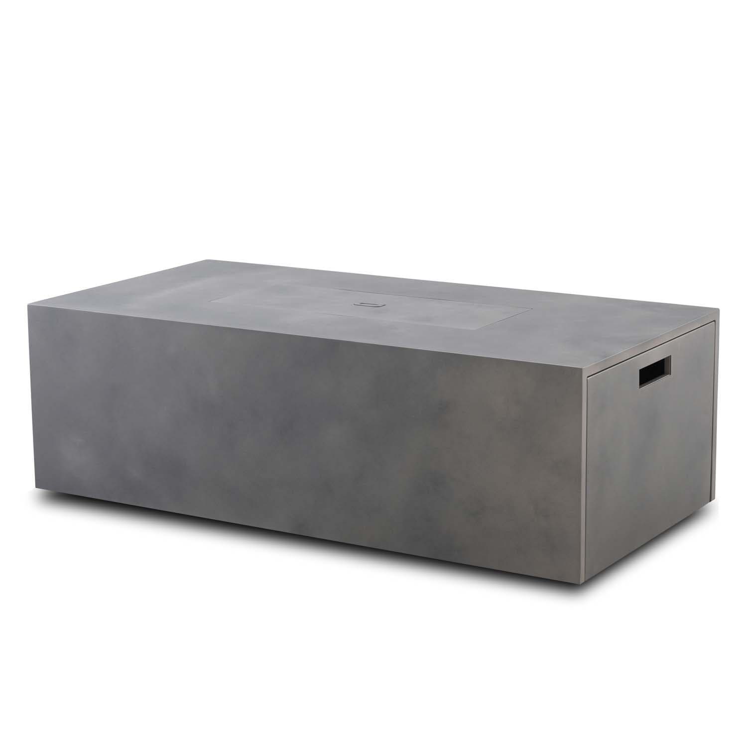Bellino 30 Inch Rectangular Aluminum Propane Fire Pit in Concrete By Ebel - Closed - White Background thumbnail