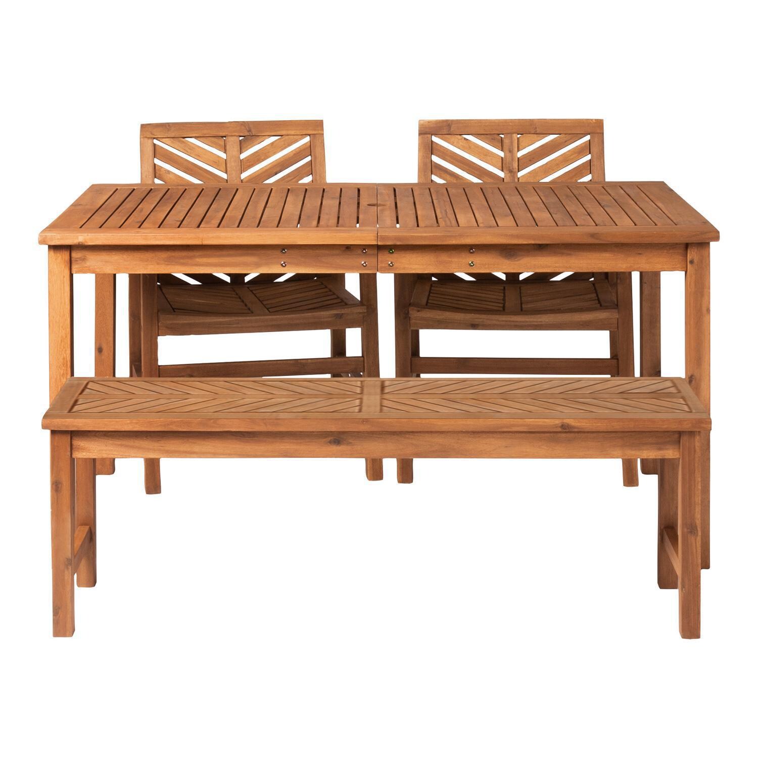 Ultimate Patio Wishlake 4 Piece Acacia Patio Dining Set W/ 60 X 32 Inch Rectangular Table - Brown - Front View thumbnail