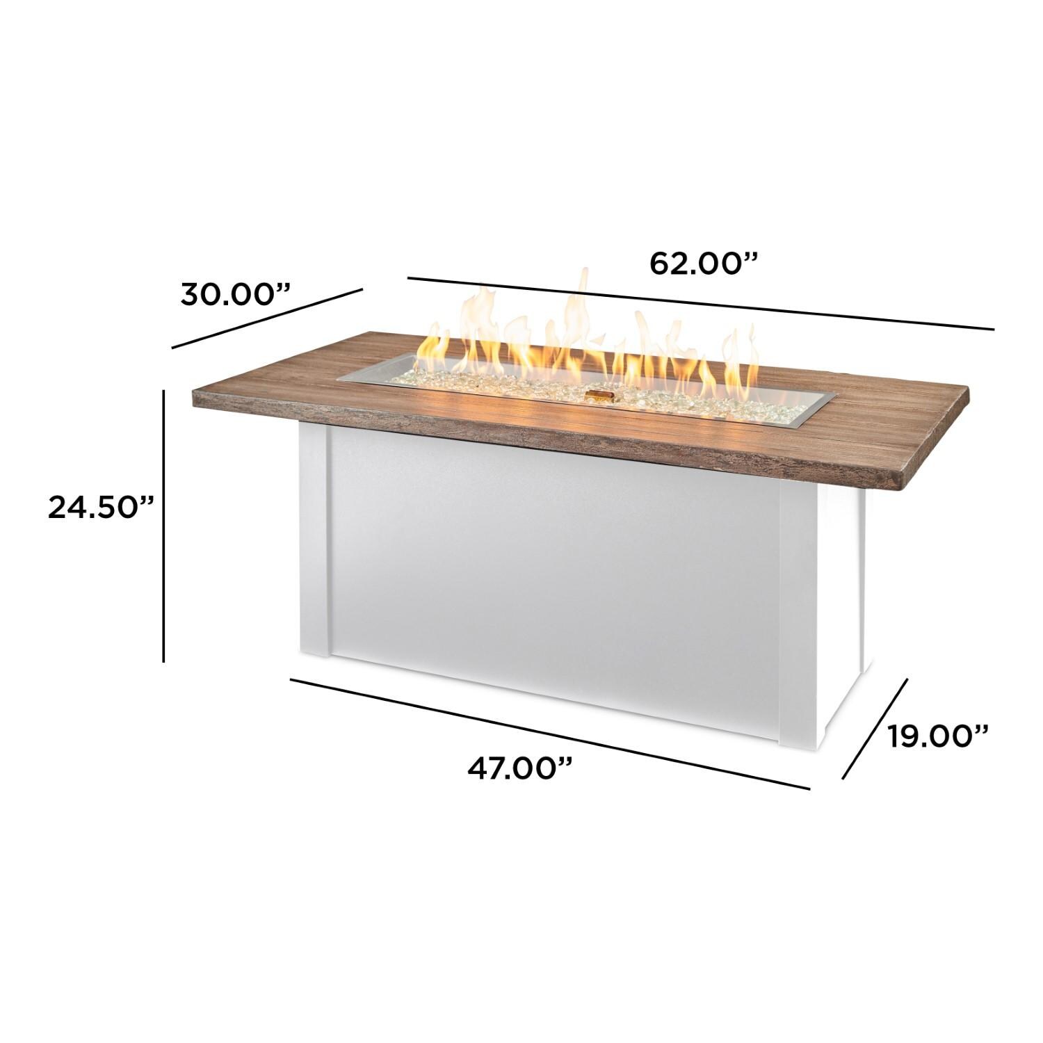 Havenwood 62 Inch Fire Pit Table W/ Driftwood Top & White Base - Dimensional thumbnail