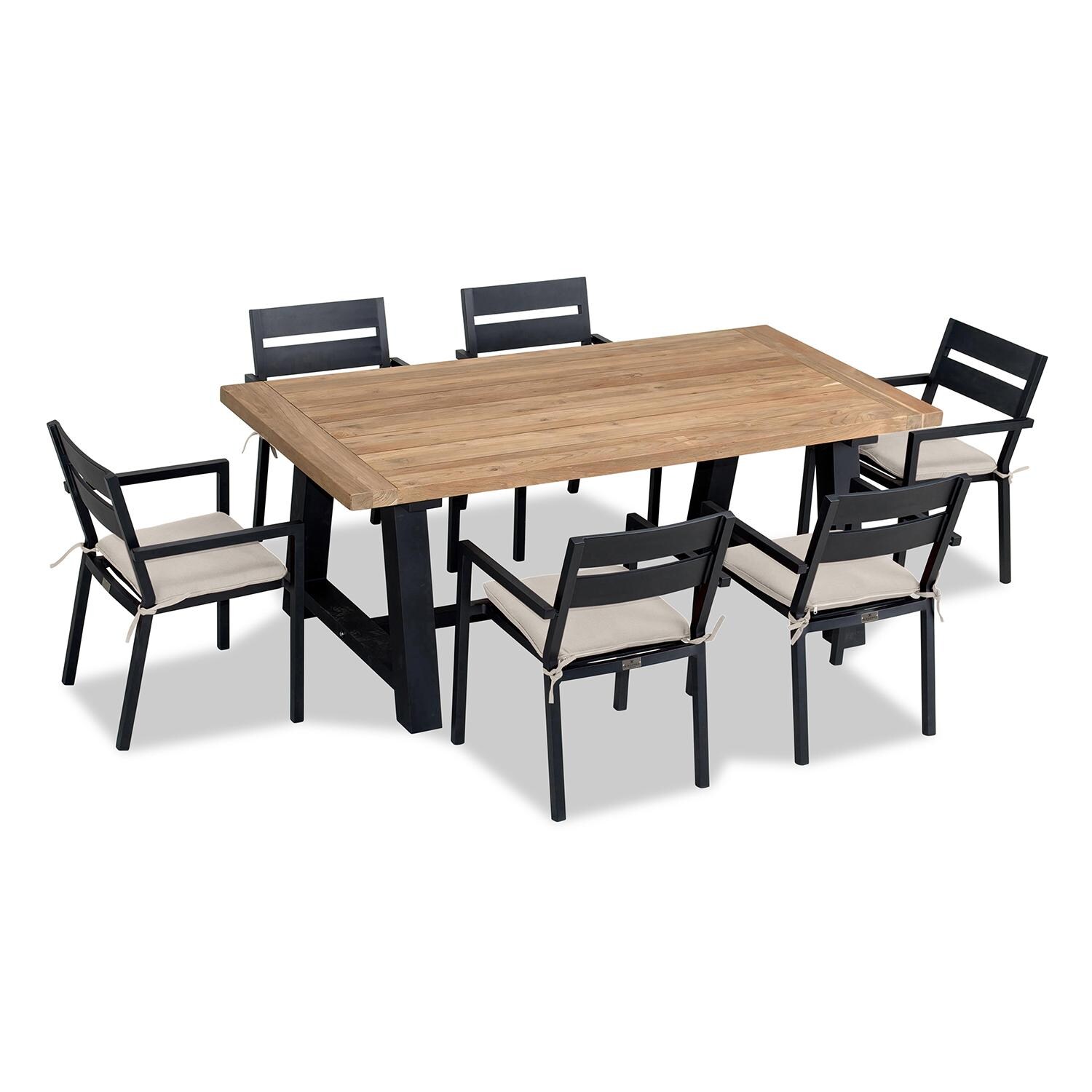 Calm Bay Mill 7 Pc Reclaimed Teak Aluminum Dining Set in Black/Cast Silver by Lakeview Outdoor Designs