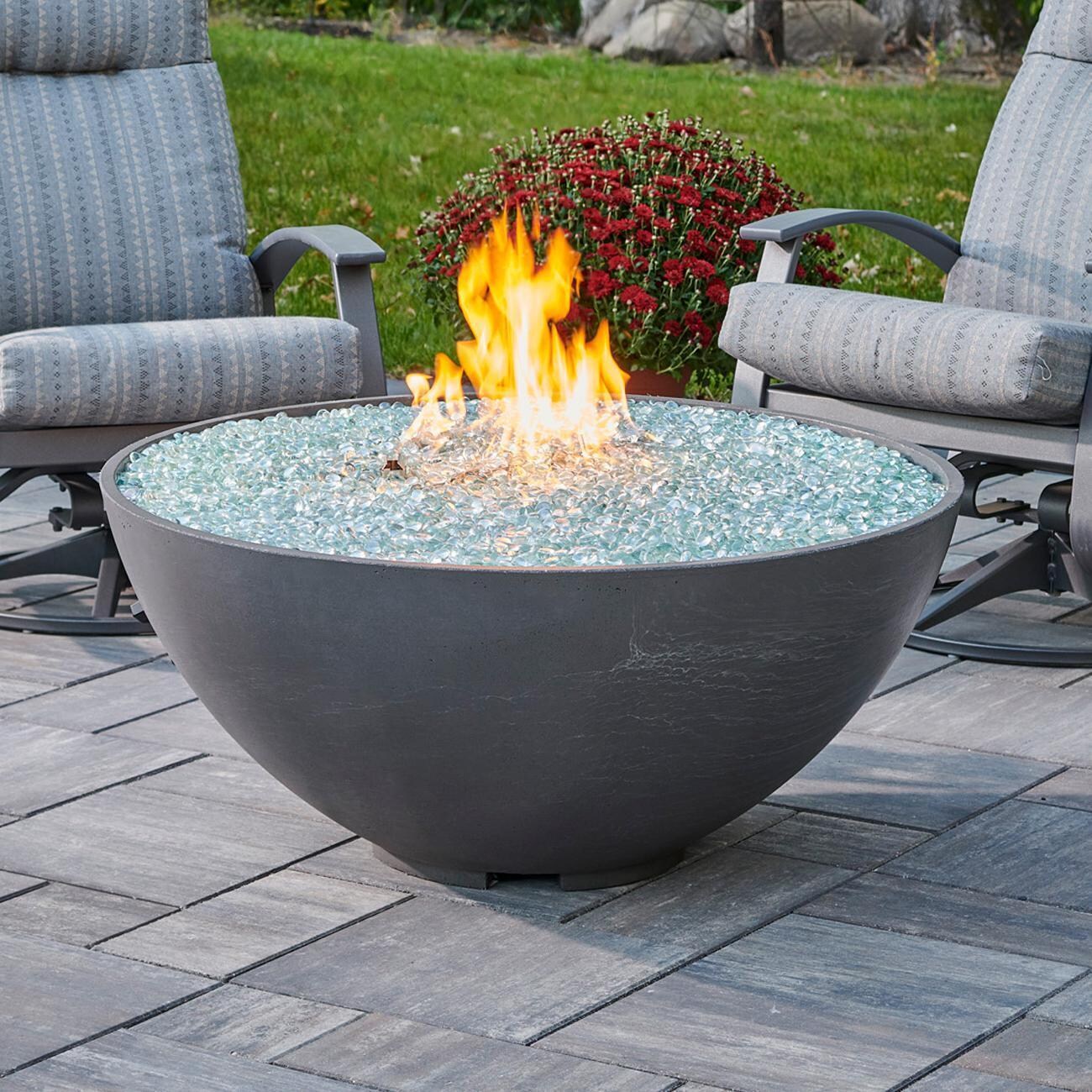 Cove Edge 42 Inch Round GFRC Natural Gas Fire Bowl w/ Electronic Ignition in Midnight Mist by The Outdoor GreatRoom Company