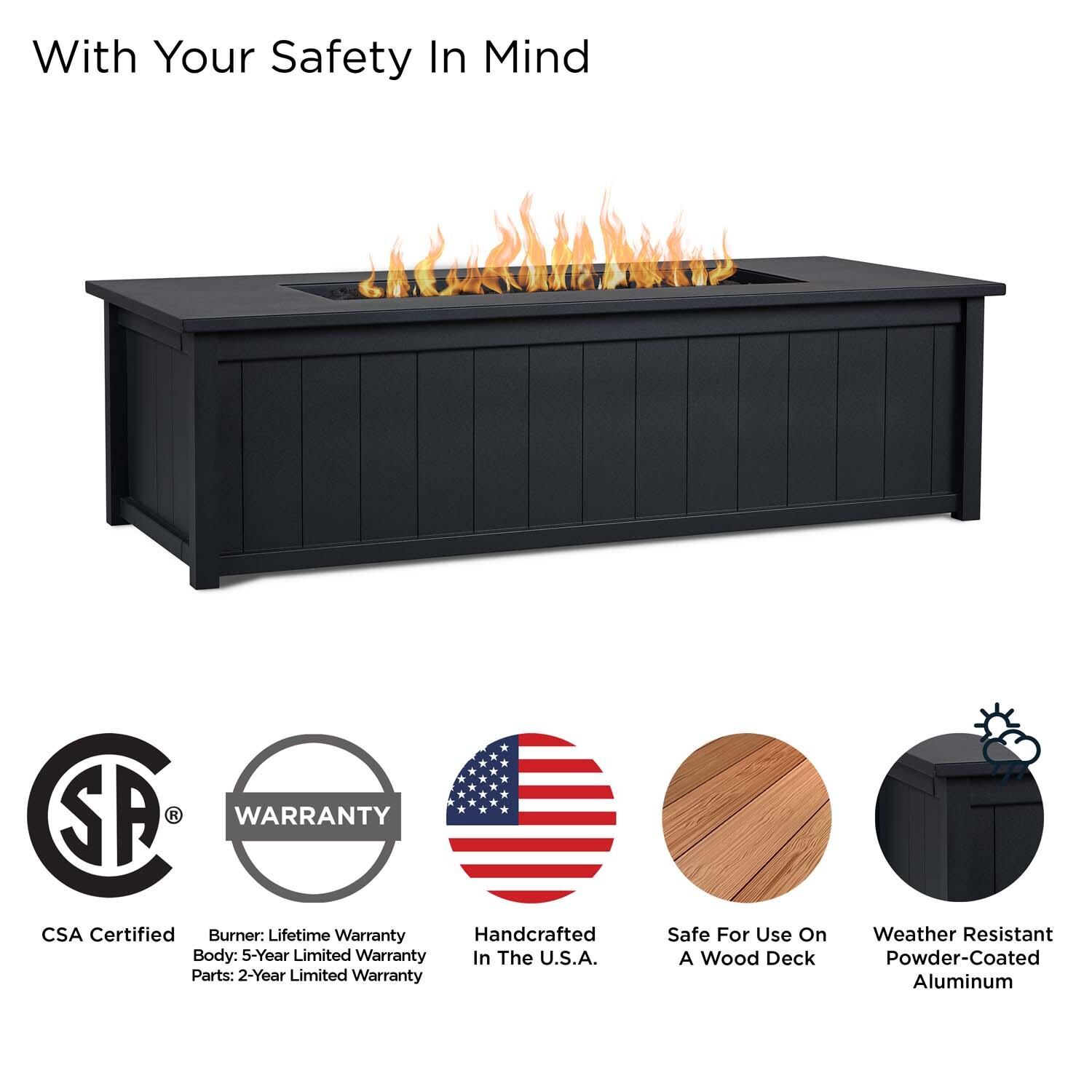 Landon Bay 70 Inch Rectangular Aluminum Propane Fire Pit Table in Black by Lakeview Outdoor Designs - Safety thumbnail