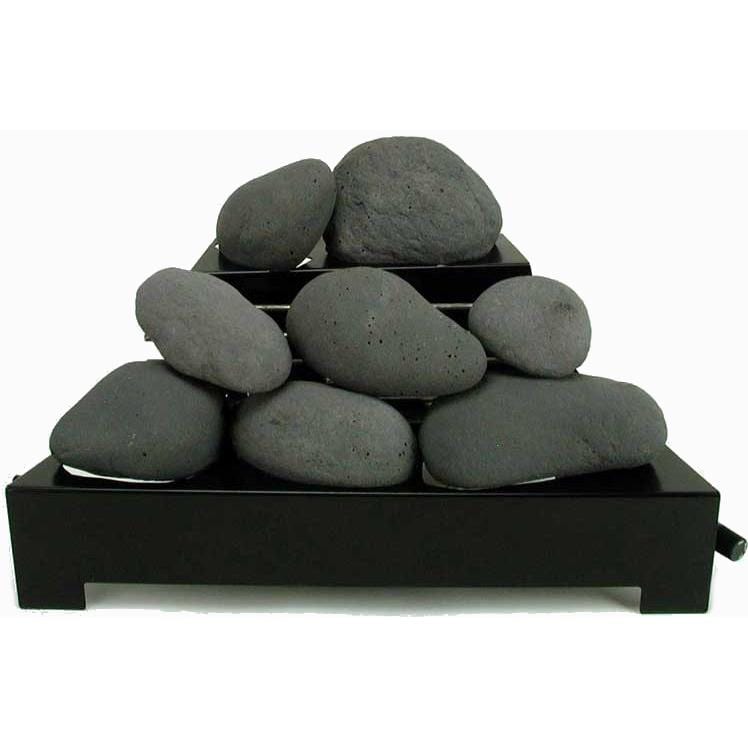 Rasmussen 20-Inch Dark Gray ALTERNA See-Thru FireStone Set With Vent Free Propane Black Chassis Burner - Remote Ready Safety Pilot