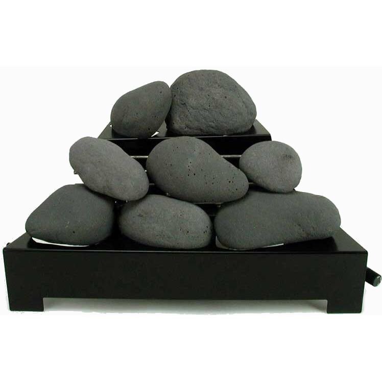 Rasmussen 20-Inch Dark Gray ALTERNA See-Thru FireStone Set With Vent Free Propane Black Chassis Burner - Remote Ready Safety Pilot