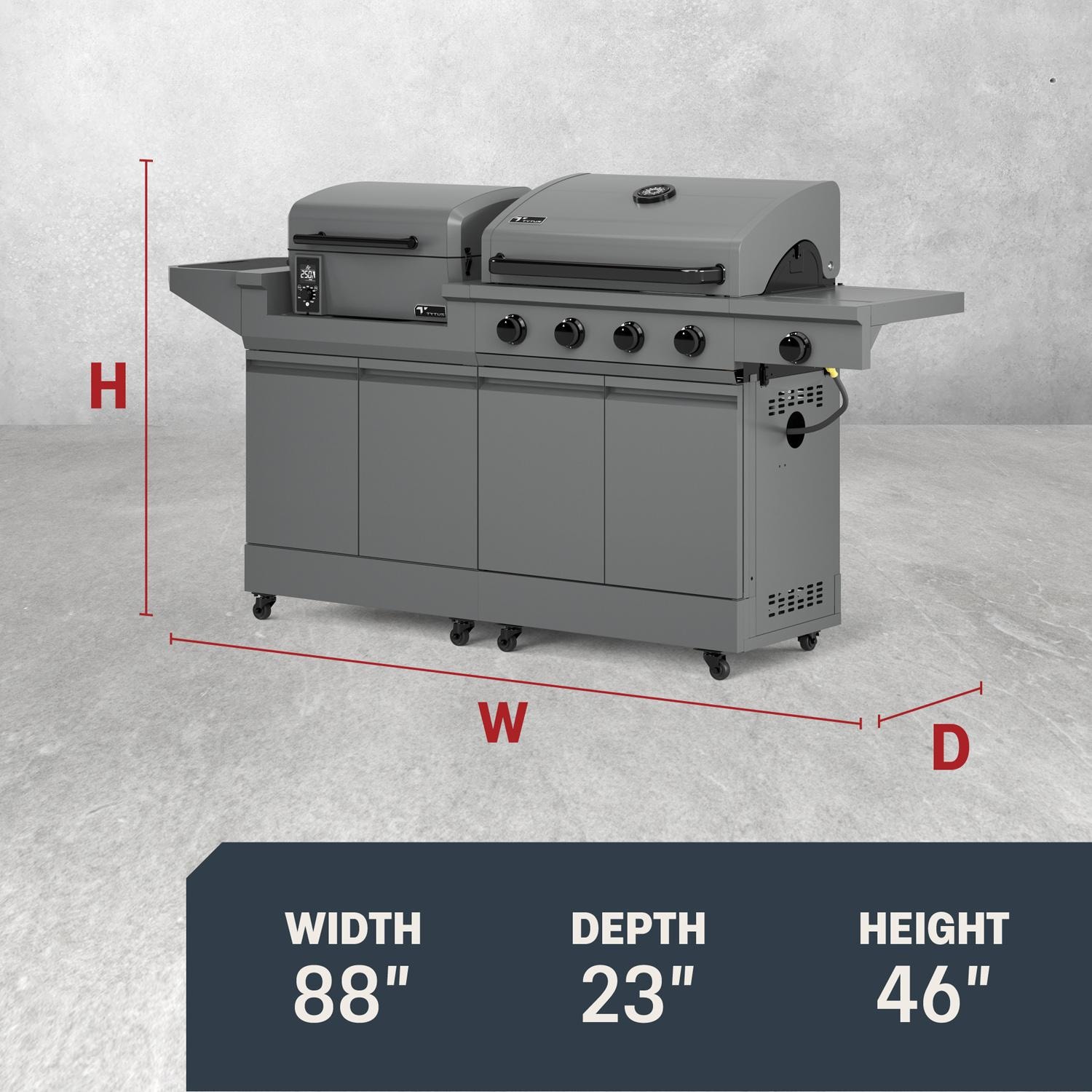 TYTUS TDT-BUN-055 Modular Duo w/ 4-Burner Gas Grill & Pellet Grill - Dimensions - Dimensional thumbnail