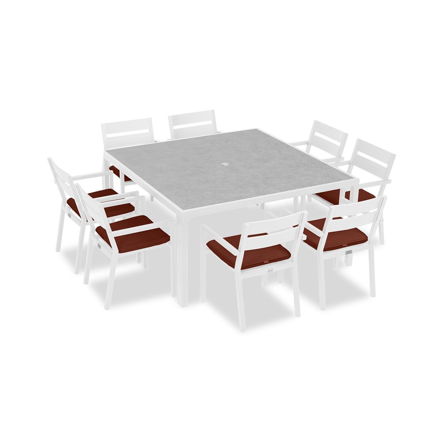 Calm Bay 9 Pc Square Aluminum Dining Set in White/Canvas Henna by Lakeview Outdoor Designs