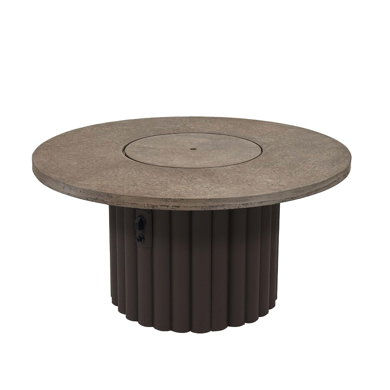Reverie REVBBR-48-K 48-in Round Gas Aluminum Fire Pit Table w/ Fossil Brown Supercast Top & Brown Base - Cover - White Background thumbnail