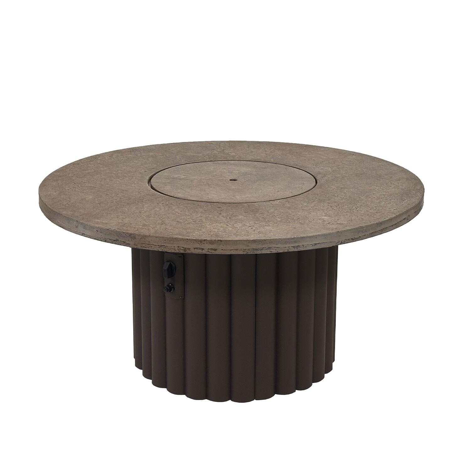 Reverie REVBBR-48-K 48-in Round Gas Aluminum Fire Pit Table w/ Fossil Brown Supercast Top & Brown Base - Cover - White Background thumbnail