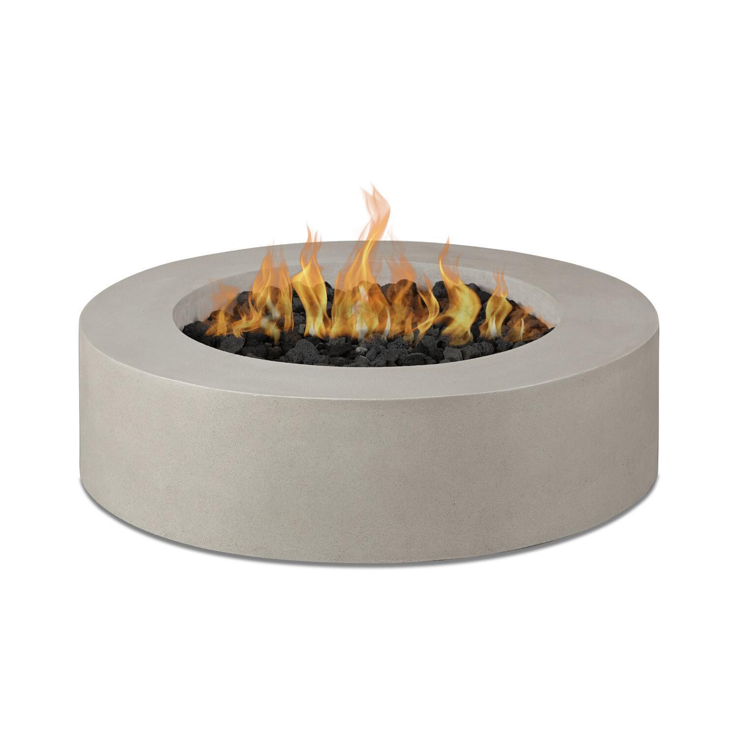 Hillview Bay 43 Inch Round Glass Fiber Reinforced Concrete Natural Gas Fire Pit Table in Flint by BBQGuys Signature - Top View - White Background thumbnail