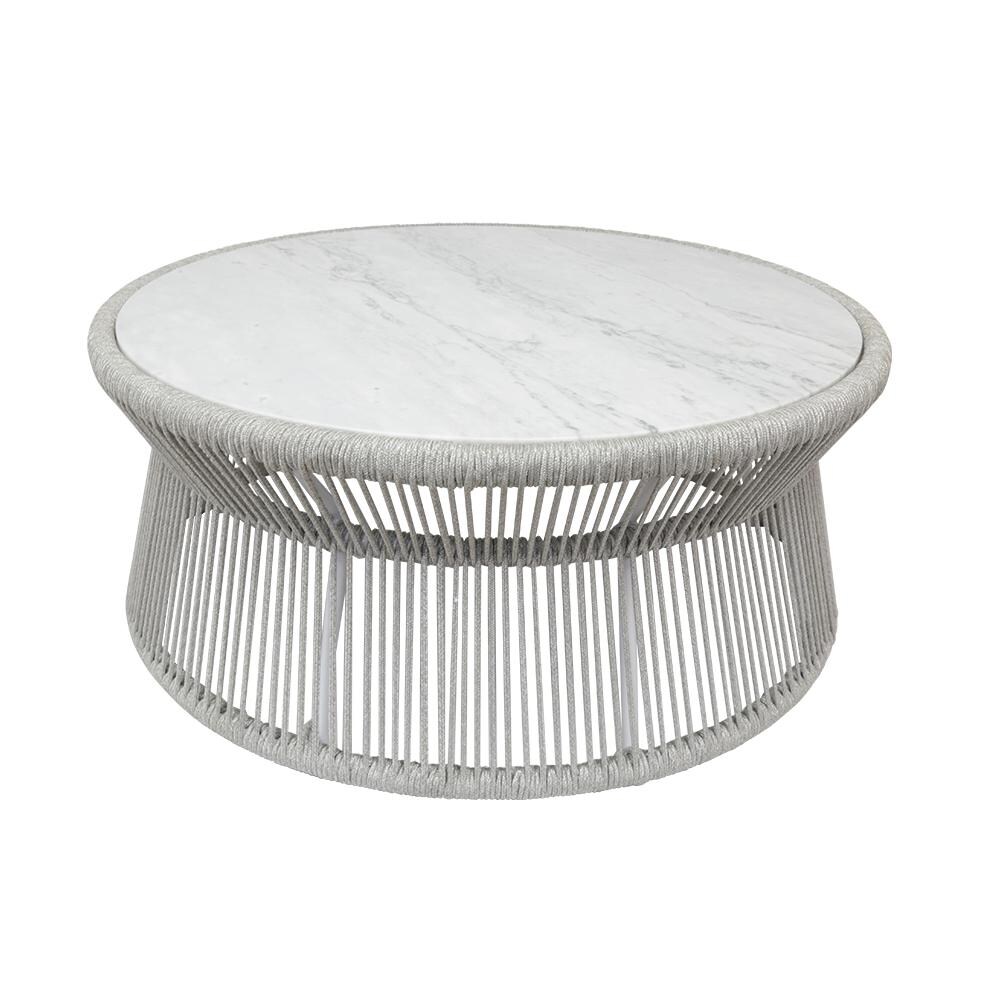 Sunset West - 4401-CT - Miami 41-Inch Round Olefin Rope Patio Coffee Table W/ Honed Cararra Marble Top - Top View thumbnail
