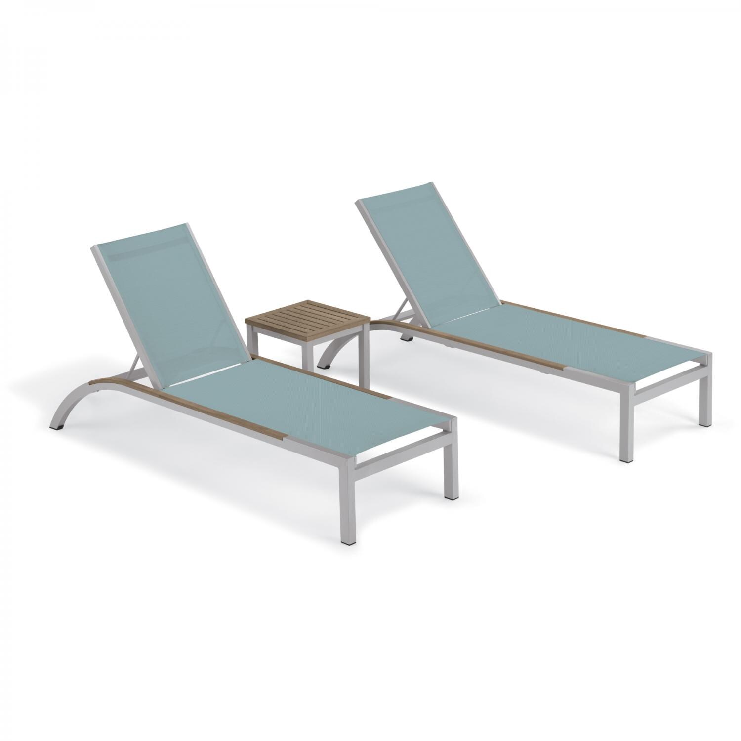 Argento 3 Piece Aluminum Patio Chaise Lounge Set W/ Tekwood Vintage Side Rails & Tekwood Vintage End Table By Oxford Garden - Slate Sling image