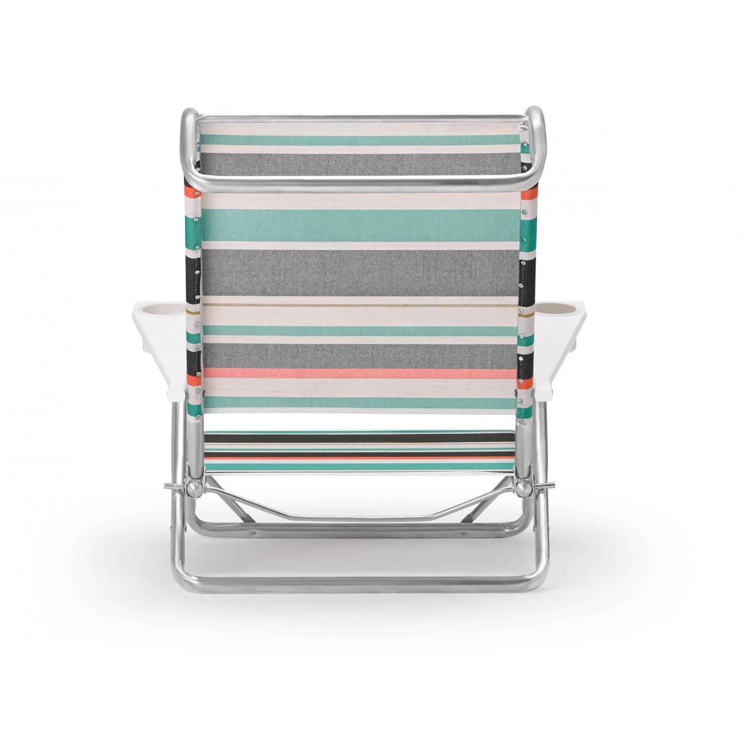 Original Mini-Sun Folding Aluminum Beach Chair With Cupholders By Telescope Casual - Back Detail (Shown in Vintage) thumbnail