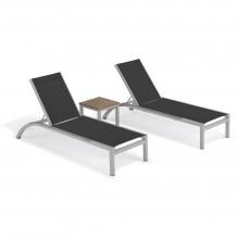 Argento 3 Piece Aluminum Patio Chaise Lounge Set W/ Wicker Side Rails & Tekwood Vintage End Table By Oxford Garden - Ninja Sling