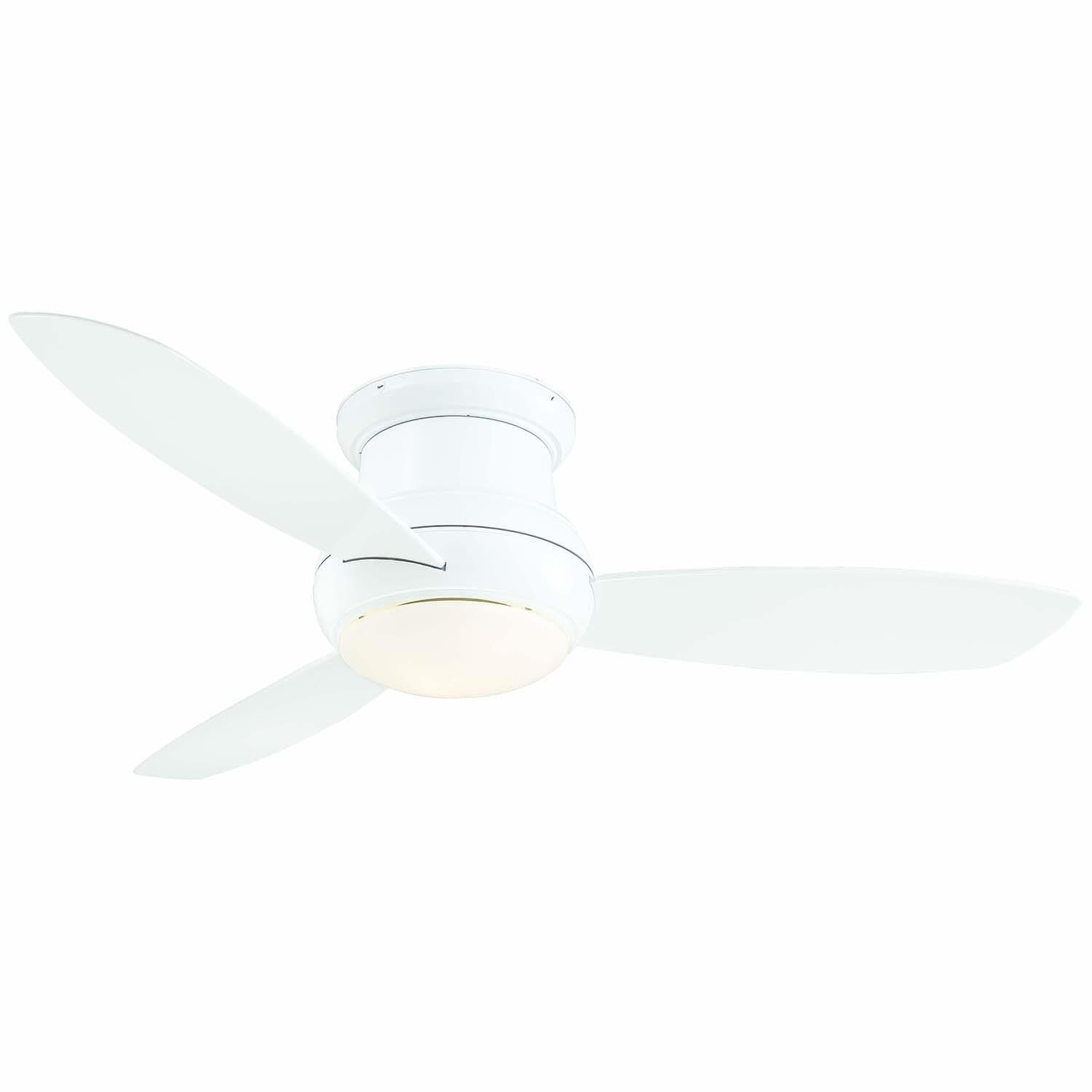 Minka-Aire F474L-WH Concept II Wet 52-Inch 3-Concave Blade LED Ceiling Fan in White Finish w/ White Blades & White Opal Glass - With Light On thumbnail