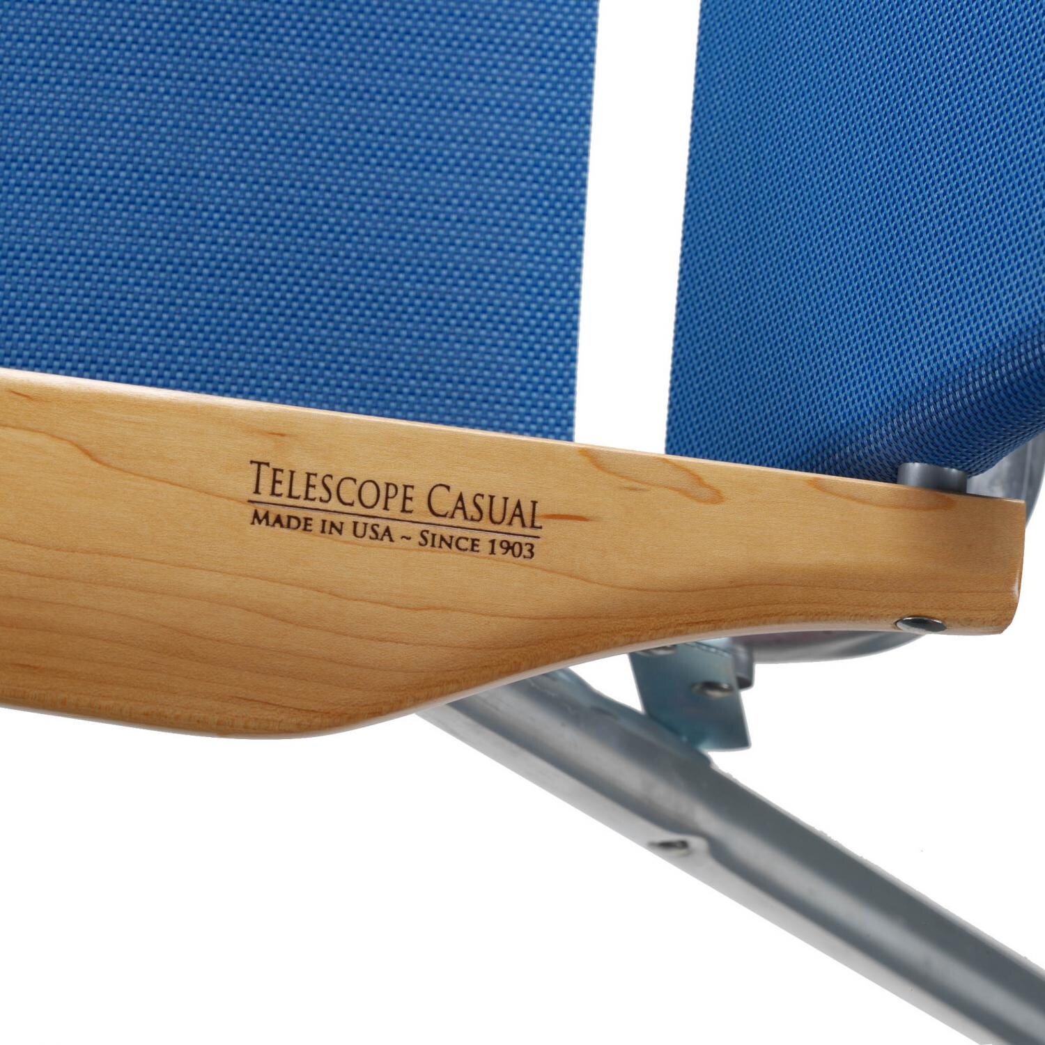 Original Mini-Sun Folding Aluminum Beach Chair By Telescope Casual - Top Arm View (Shown in Cobalt) thumbnail