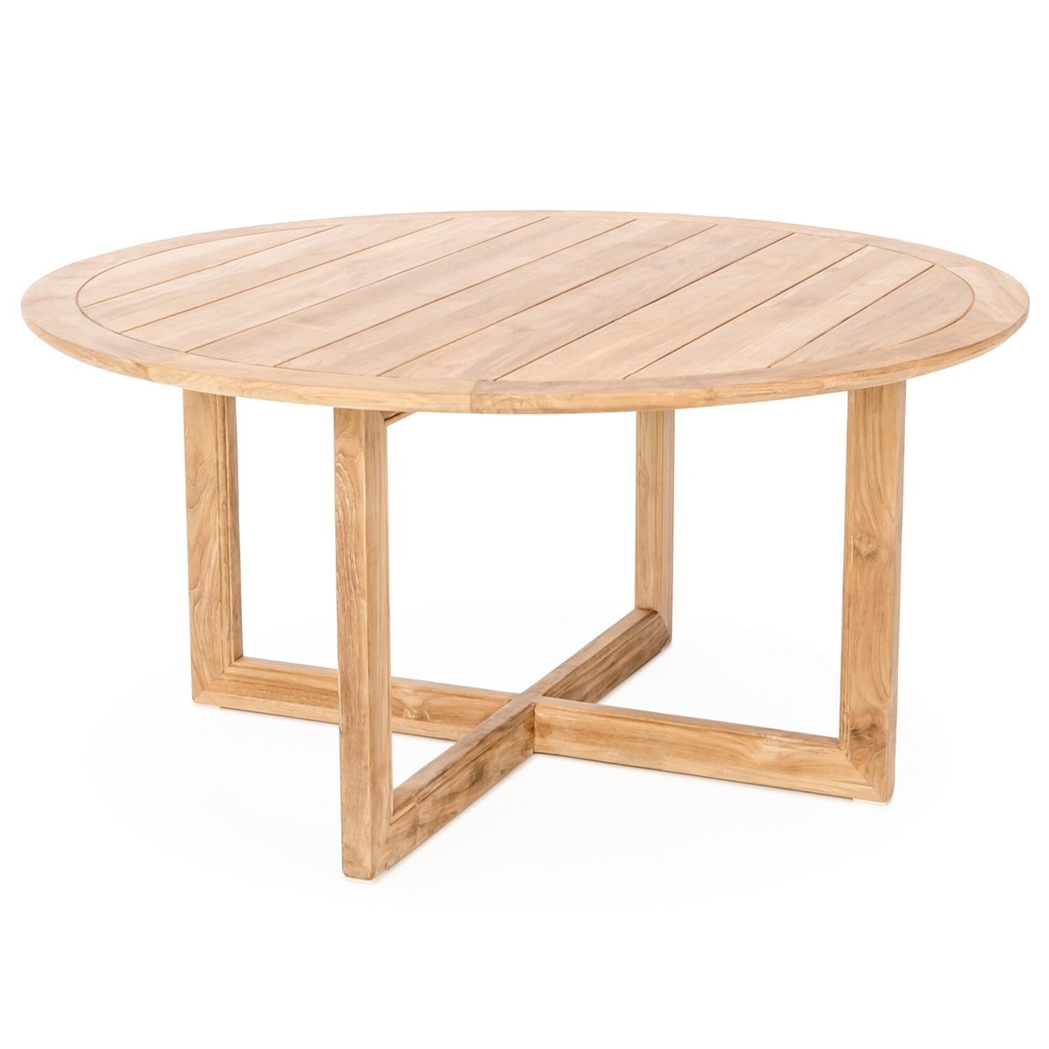 Teak + Table Capri Round 5 Piece Dining Set W/ 50 Inch Round Table - 50-Inch Round Dining Table - White Background thumbnail