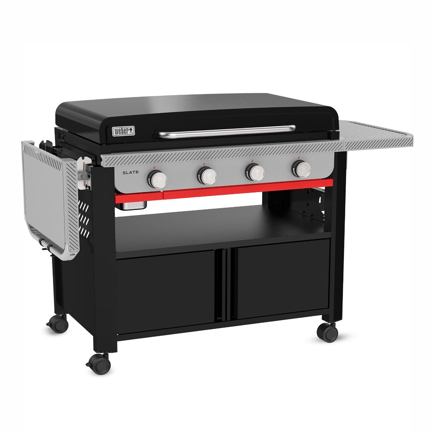 Weber Grills 1502283 Slate 36-in 4 Burner Propane Rust-Resistant Griddle w/ Closed Cabinet - Black - Angled Right One Shelf Down/Closed - White Background thumbnail
