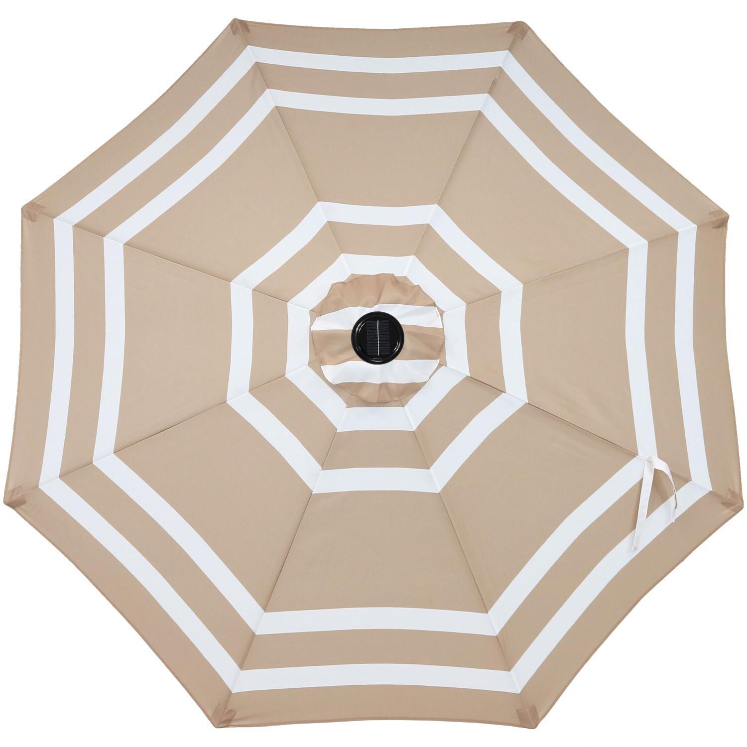 Ultimate Patio 9 Ft. Solar Lighted Octagonal Patio Umbrella W/ Crank Lift - Beige Stripe Canopy thumbnail