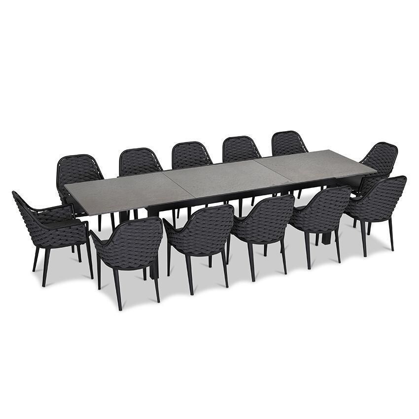 Chloe Bay 13 Pc Aluminum Extendable Dining Set in Black/Concrete by Lakeview - Complete Set - White Background thumbnail