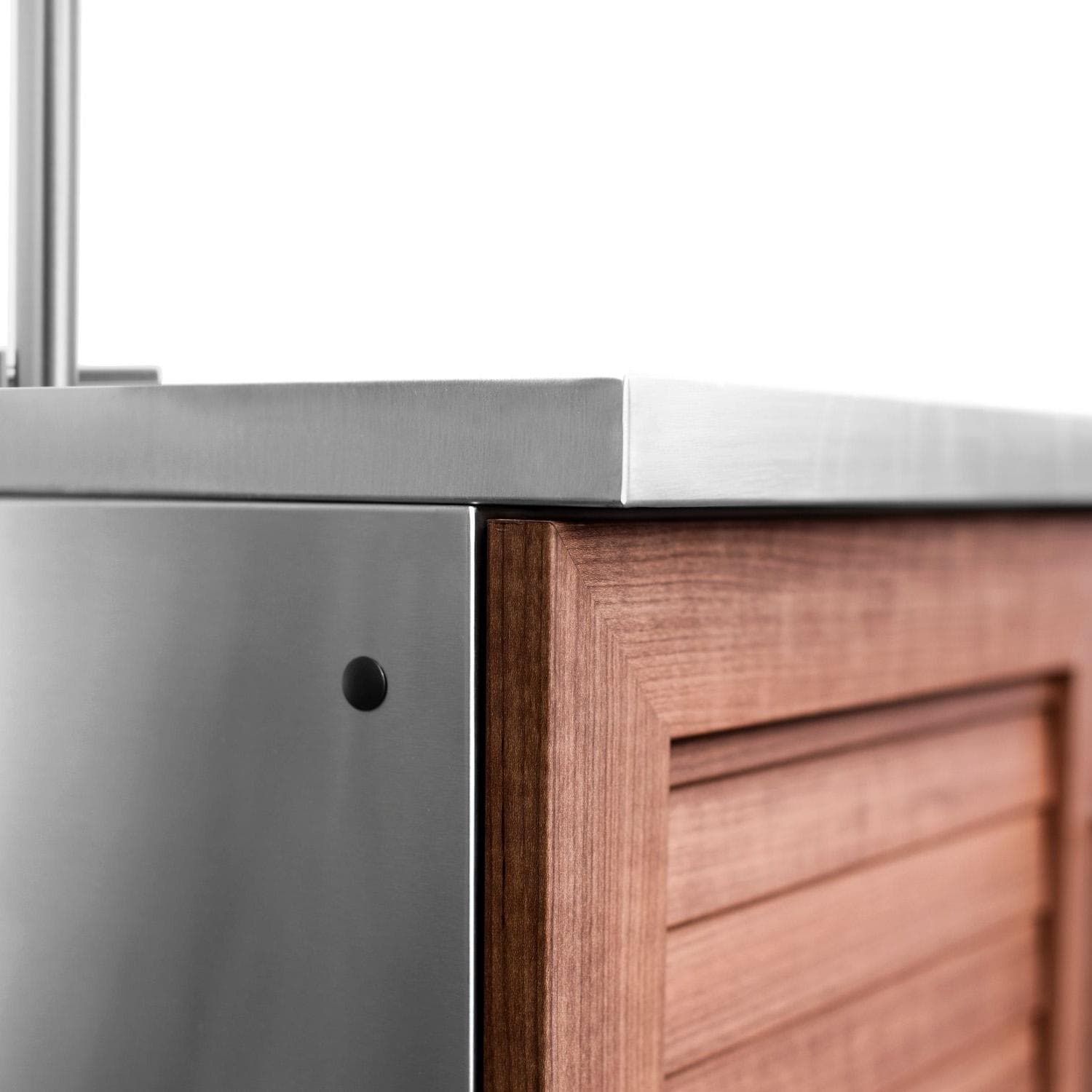 NewAge Products 71090 Classic Series 8 Ft Outdoor Kitchen Island w/ 33-in Propane Grill, Sink, Trash Bin, Door & Drawer in Grove/Stainless Steel - Corner - Detail thumbnail