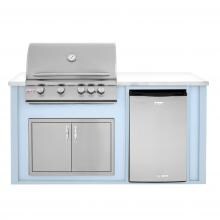 BBQGuys.com 6 Ft BBQ Island With Blaze 32-Inch Natural Gas Grill, Double Access Door & Compact Refrigerator - Blue/White - BLZAD4.5NG-6VP4DBNW image