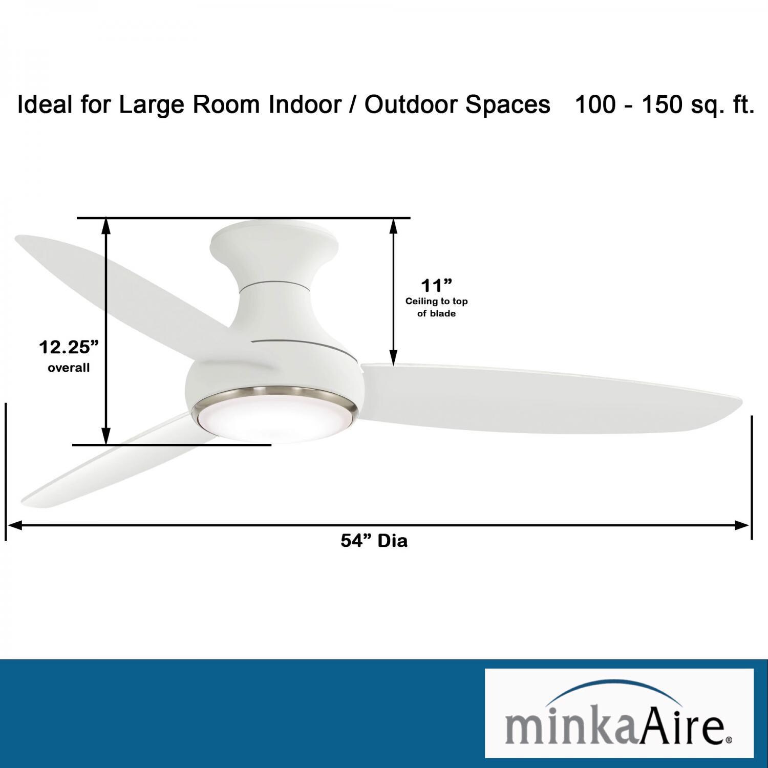 Minka-Aire F467L-WH Concept III 54-Inch 3-Blade LED Smart Ceiling Fan in White Finish W/ White Blades W/ Etched Opal Glass - Dimensions thumbnail
