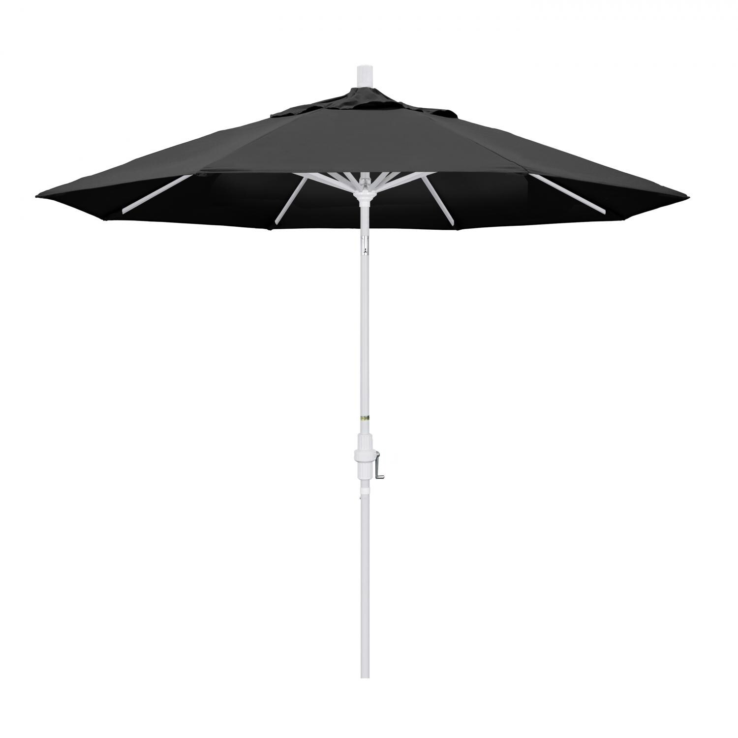 California Umbrella 9 Ft. Octagonal Aluminum Collar Tilt Patio Umbrella W/ Crank Lift & Aluminum Ribs - Matted White Frame / Olefin Black Canopy