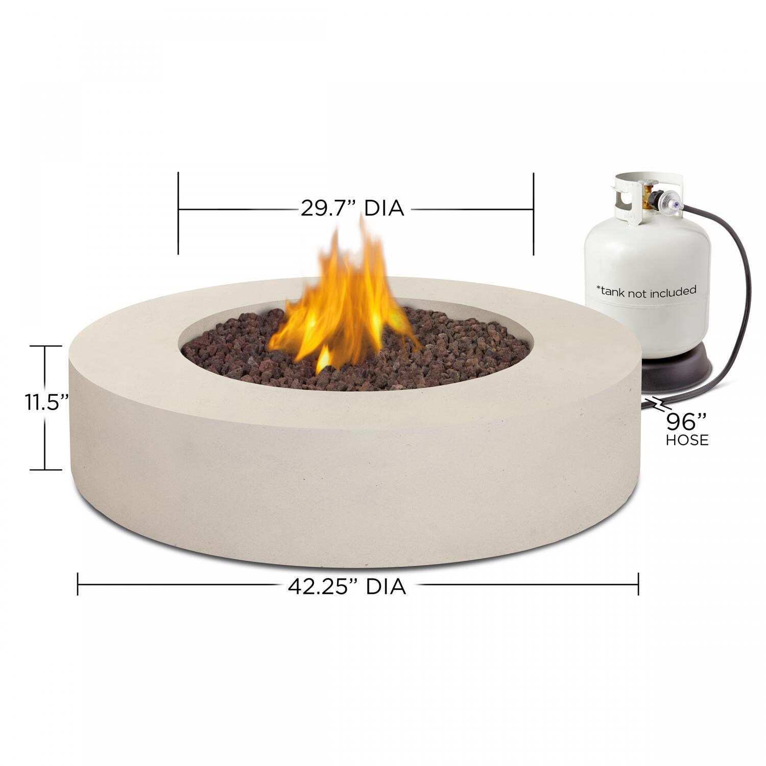 Real Flame Mezzo 42-Inch Antique White Round Propane Gas Fire Pit Table - Dimensions thumbnail