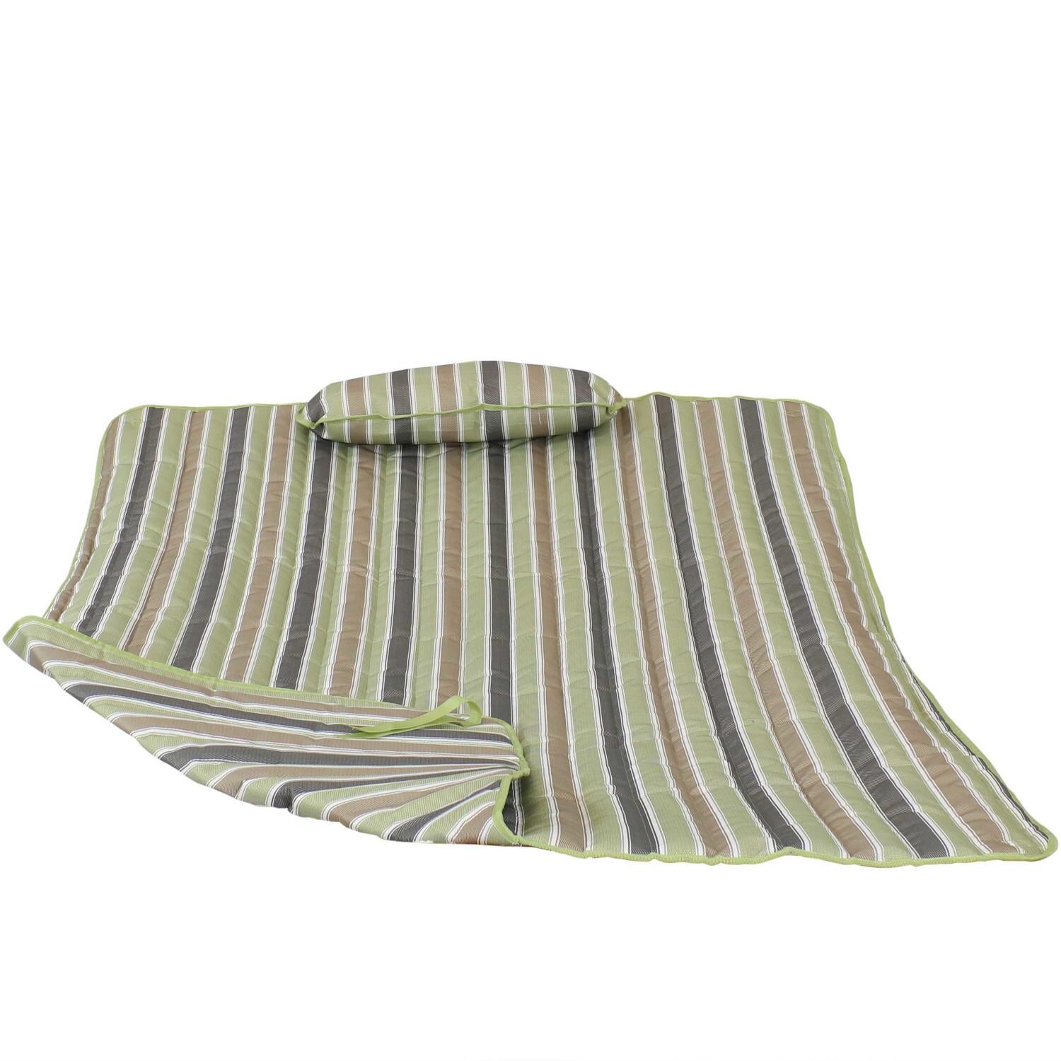 Sunnydaze Decor Quilted Double Hammock Pad & Pillow Set - Khaki Stripe image