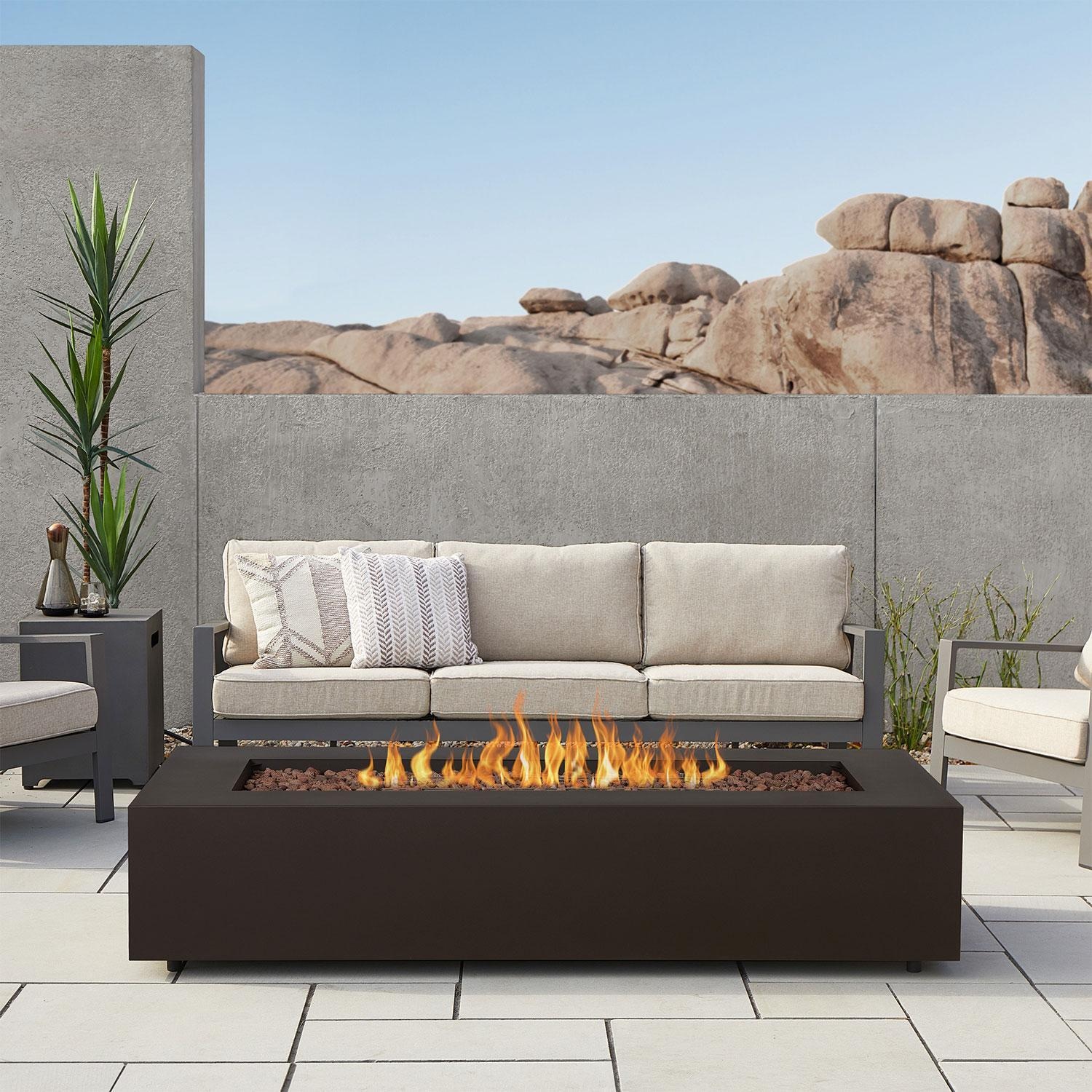 Elysian 70-in Rectangular Steel Propane Fire Pit Table in Dark Bronze by Lakeview Outdoor Designs