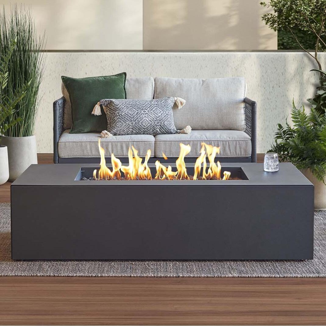 Covewood 58 Inch Low Profile Rectangular Aluminum Natural Gas Fire Pit in Charcoal by BBQGuys Signature (Ships Propane w/ Conversion Kit)